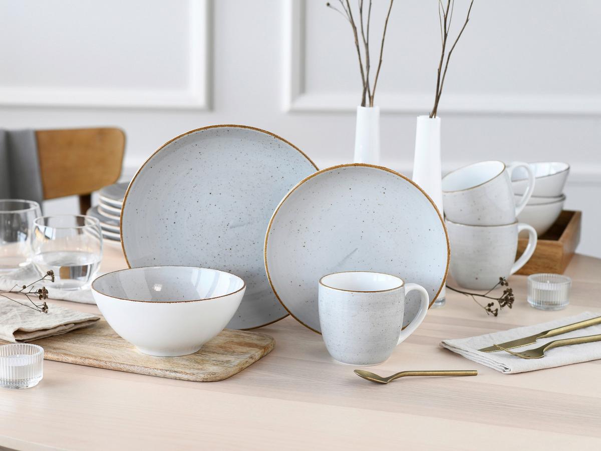 Kombiservice 16-Tlg. Keramik, Weiß, Hellgrau - Hellgrau/Weiß, Basics, Keramik - Creatable