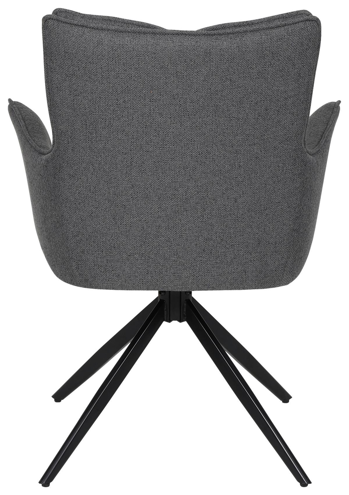 Armlehnstuhl Elisa Leinenoptik Dunkelgrau B: 65cm - Dunkelgrau/Schwarz, KONVENTIONELL, Textil/Metall (65/89/64cm)