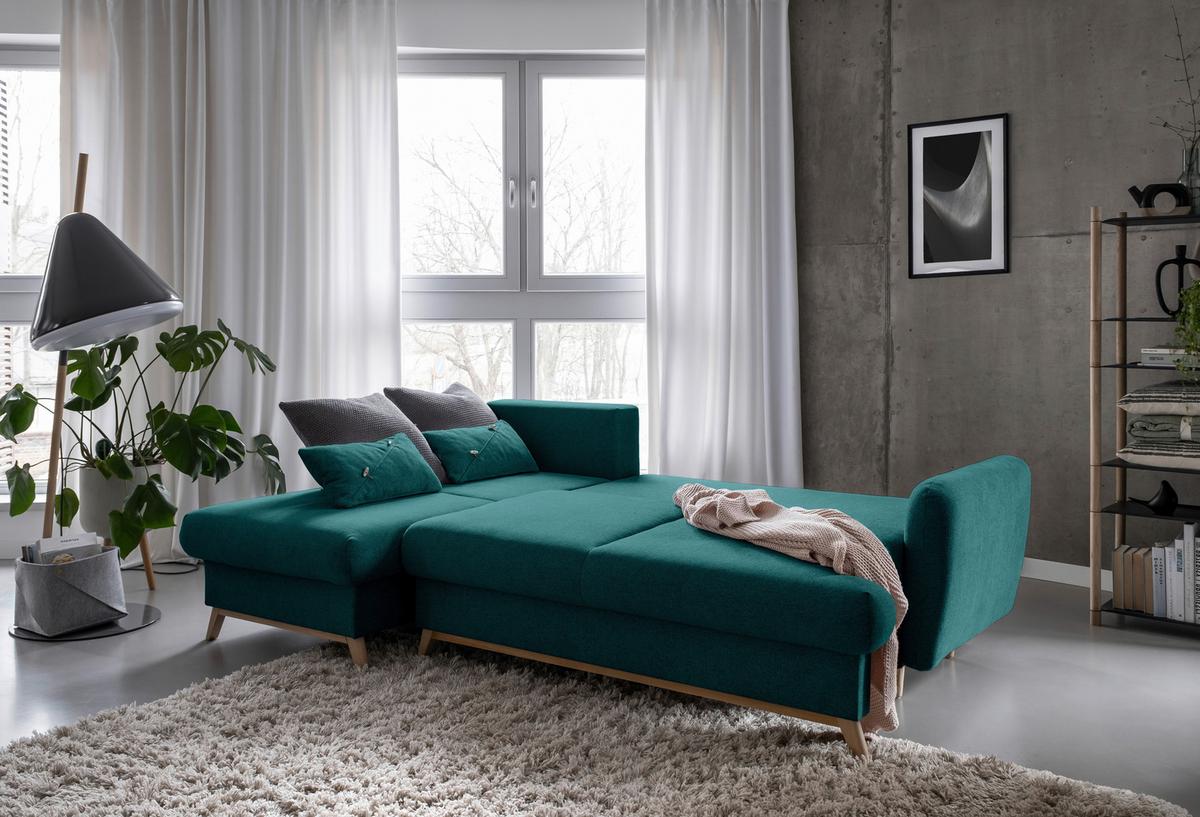 Ecksofa Scandic Lagom Beige S: 157x235 cm - Türkis/Naturfarben, Textil (157/235cm) - MID.YOU