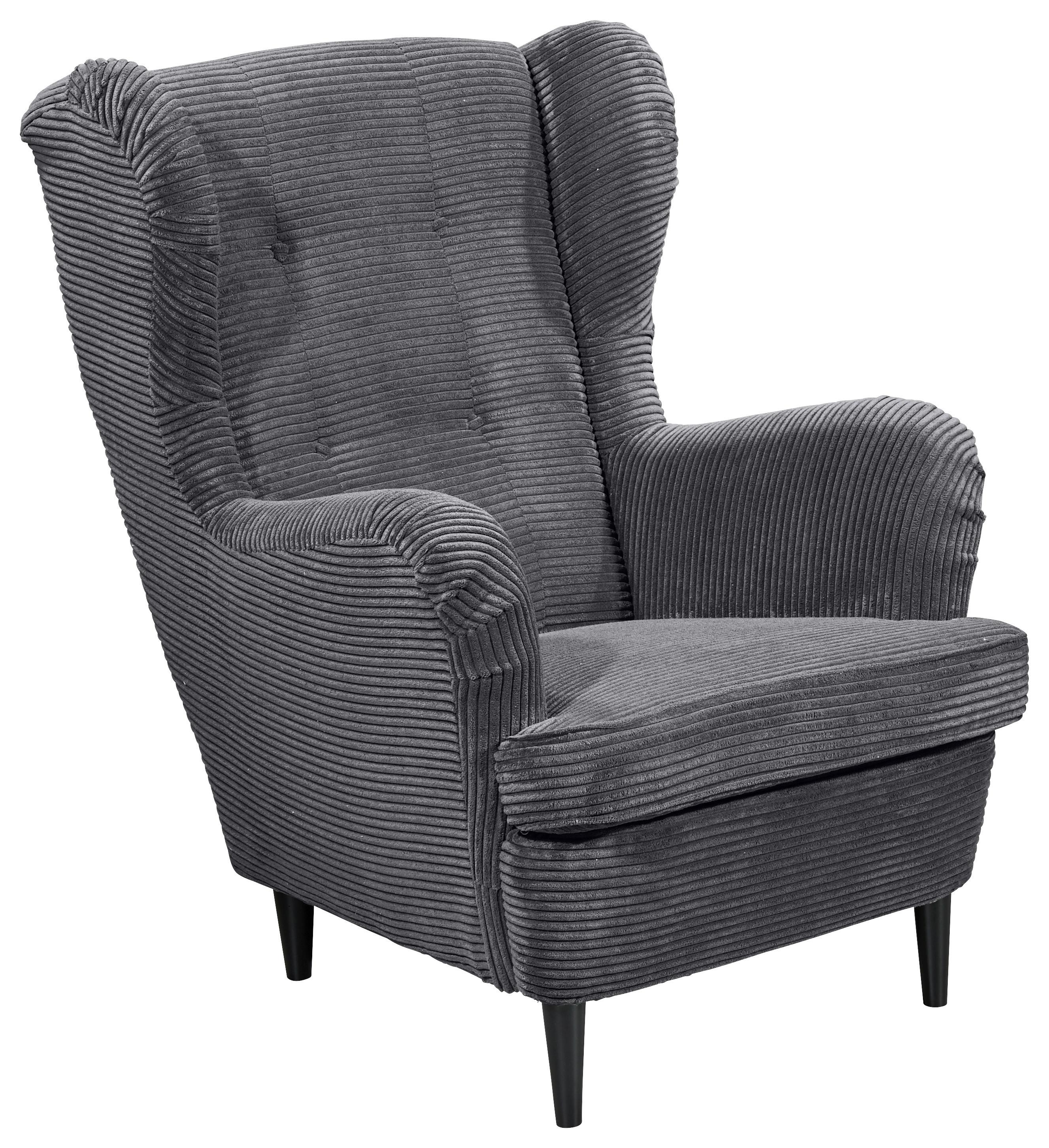 Ohrenesessel Oskar Dunkelgrau B: 78 cm - Dunkelgrau/Schwarz, Basics, Textil (78/102/98cm) - MID.YOU