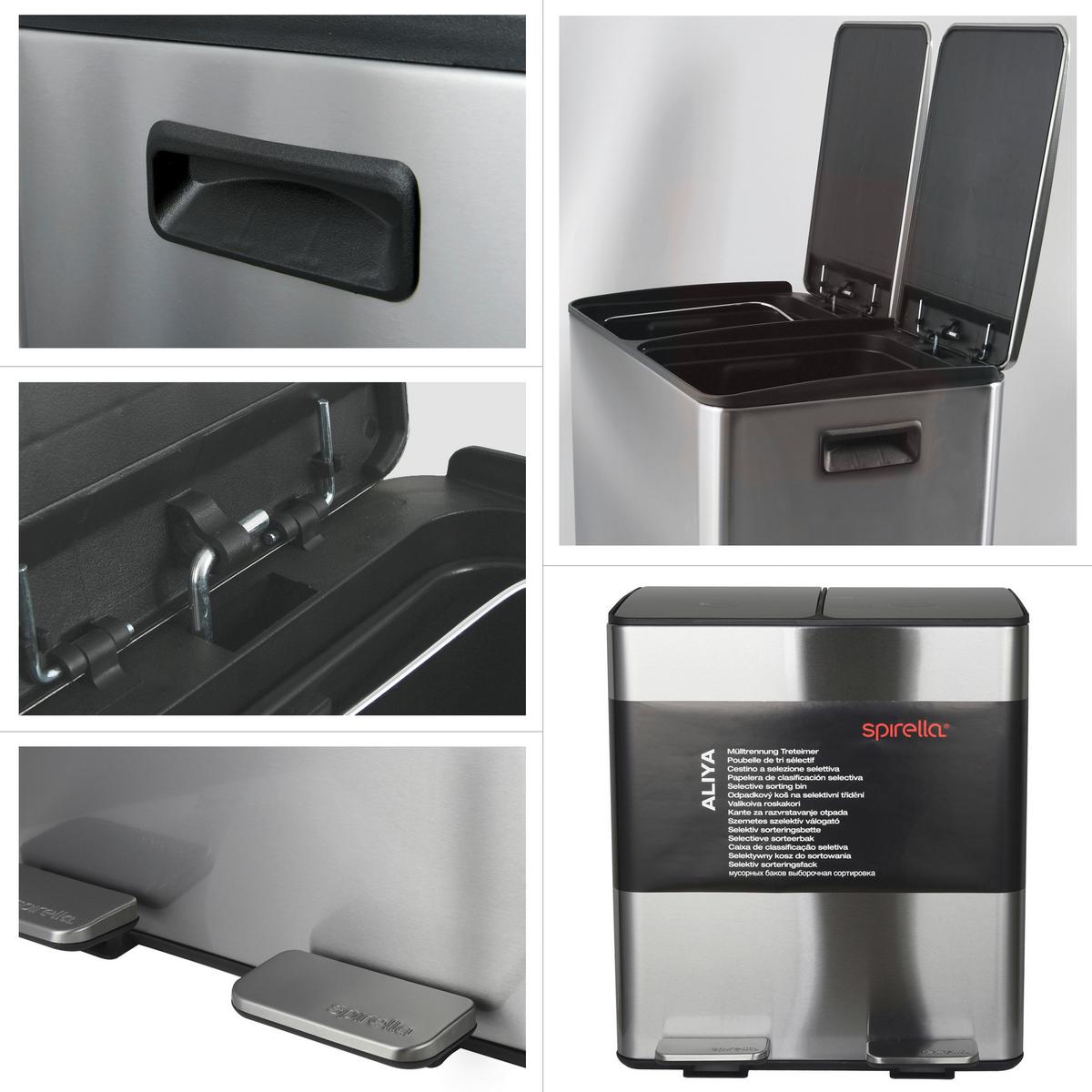 Treteimer Aliya 40l Silberf. Metall Lbh: 45x30x51 Cm - Silberfarben/Schwarz, Basics, Kunststoff/Metall (45/30/51cm) - Spirella