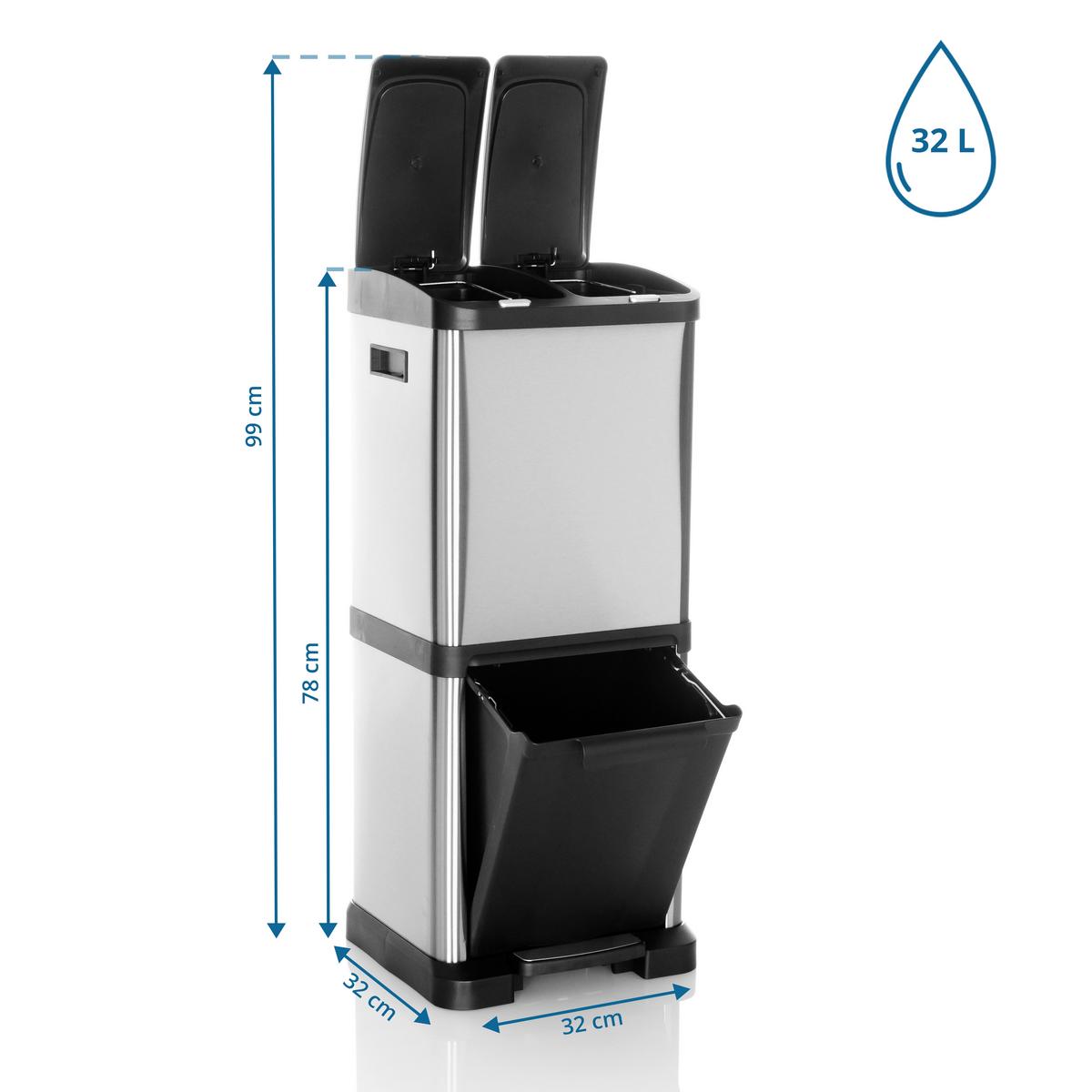 Abfallsammler Clean Vii - Silberfarben/Schwarz, Basics, Kunststoff/Metall (32/78/32cm) - MID.YOU