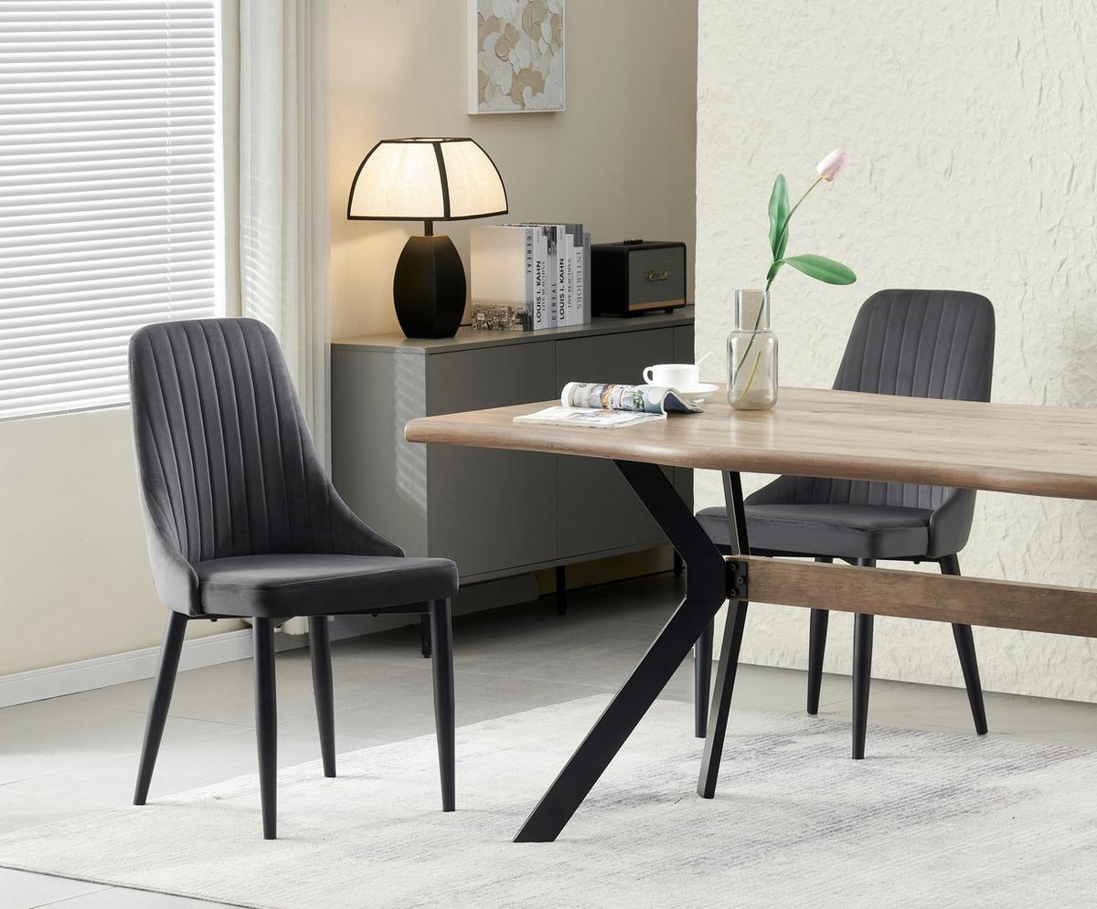 Stuhl-Set Claudia Anthrazit B: 44 cm - Anthrazit/Schwarz, MODERN, Textil/Metall (44/88/58cm) - MID.YOU