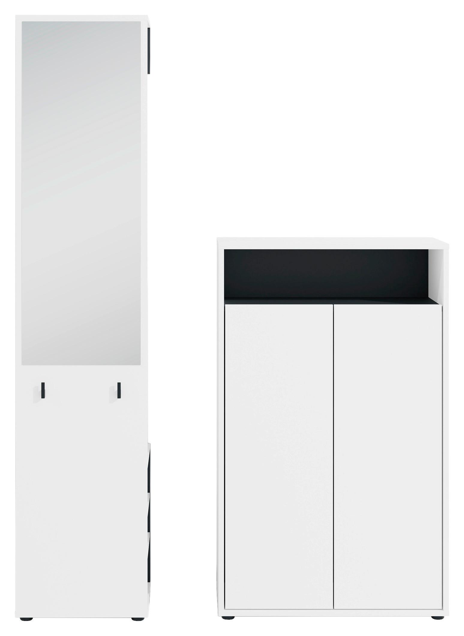 Garderobe Lyon Weiß/Schwarz B: 110 cm - Schwarz/Weiß, Design, Holzwerkstoff (110/186/35cm) - MID.YOU