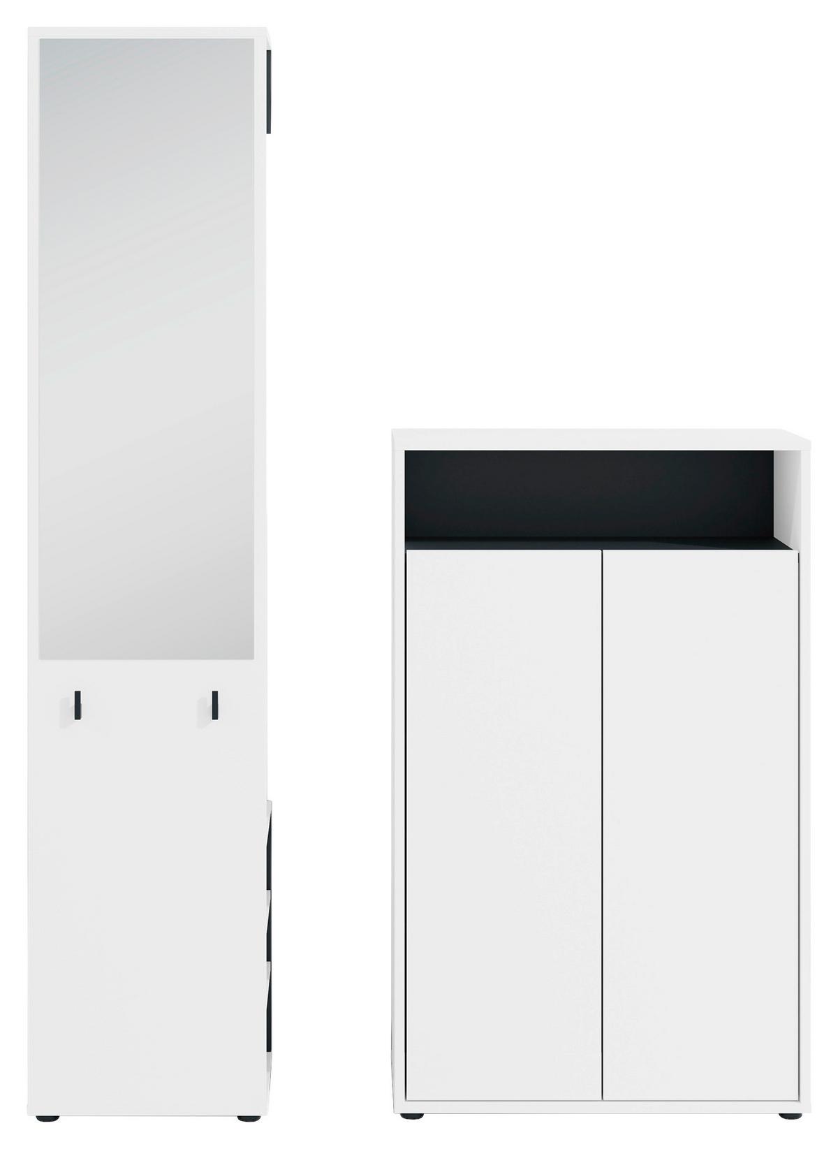 Garderobe Lyon Weiß/Schwarz B: 110 cm - Schwarz/Weiß, Design, Holzwerkstoff (110/186/35cm) - MID.YOU