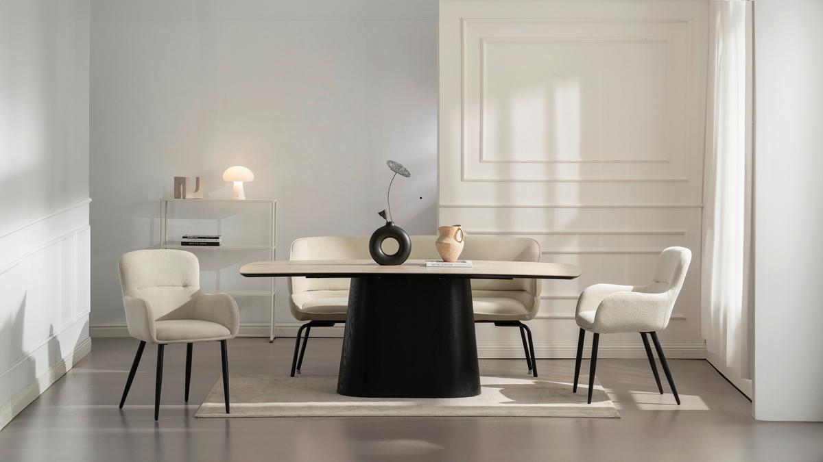 Sitzbank Serena Leinenoptik Beige, B: 160 cm - Beige/Schwarz, KONVENTIONELL, Holz/Textil (160/87/62cm)