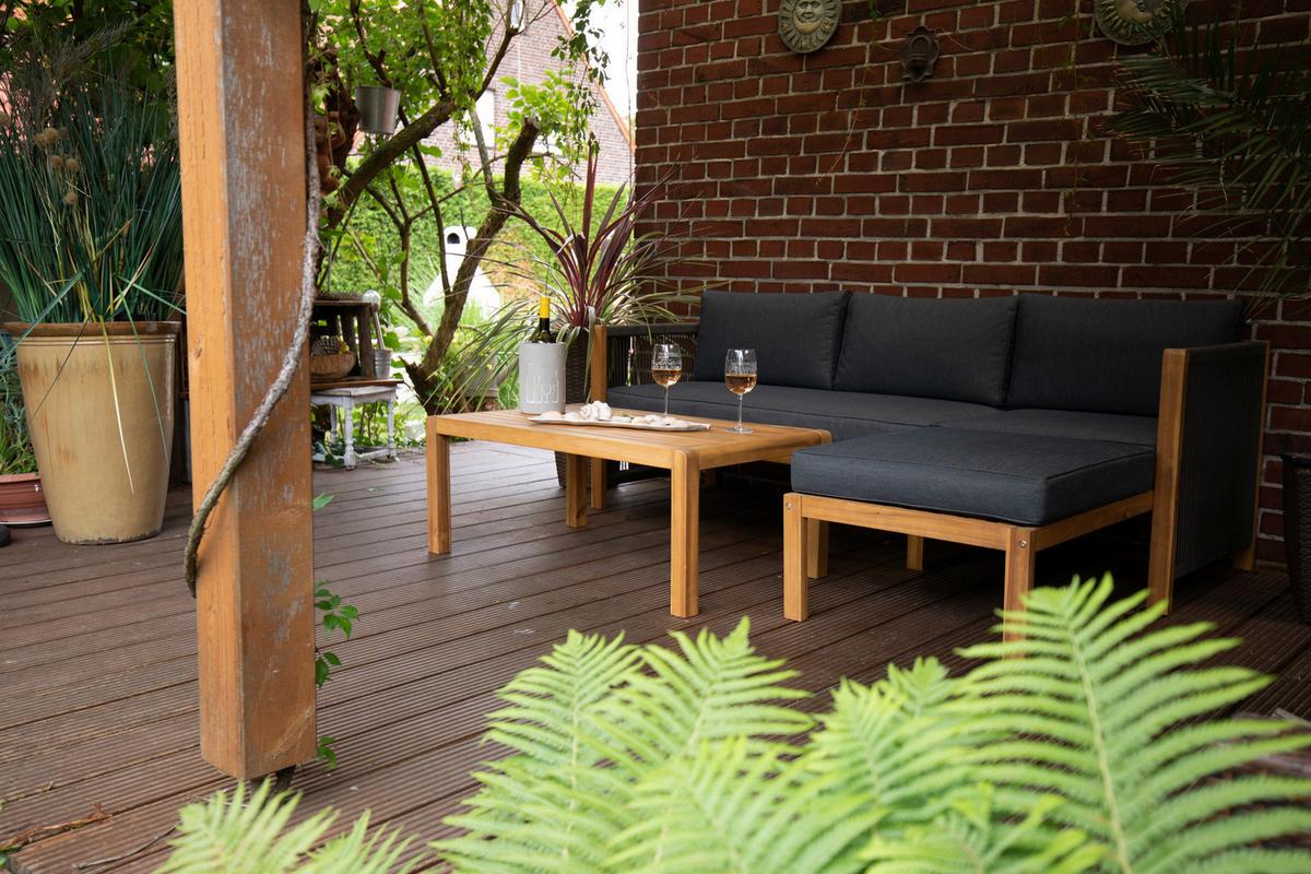 Loungegarnitur Malaga Aus Holz Mit Kissen - Schwarz/Grau, Basics, Holz/Textil (198/132cm) - Acamp