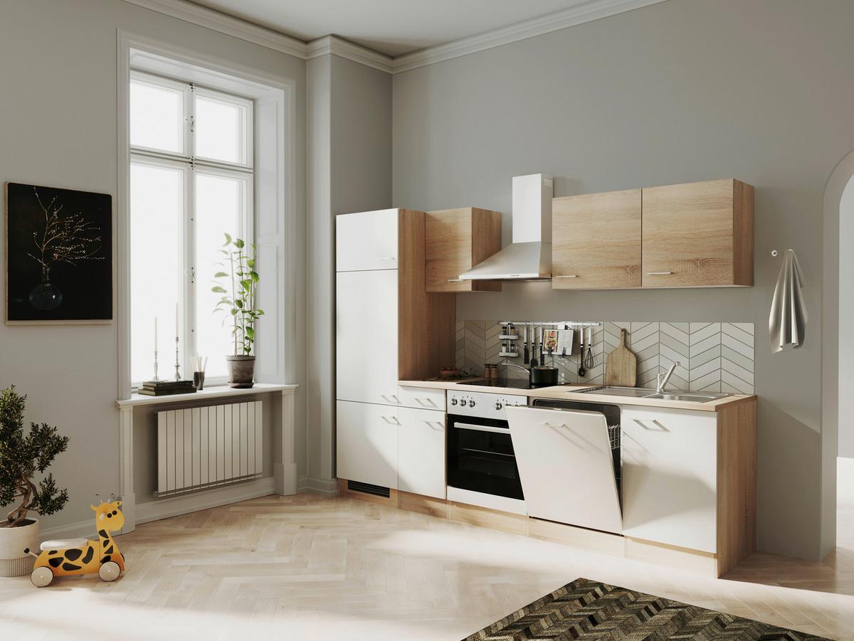 Küchenblock Samoa-G - Weiß/Sonoma Eiche, KONVENTIONELL, Holzwerkstoff (270/200/60cm) - FlexWell
