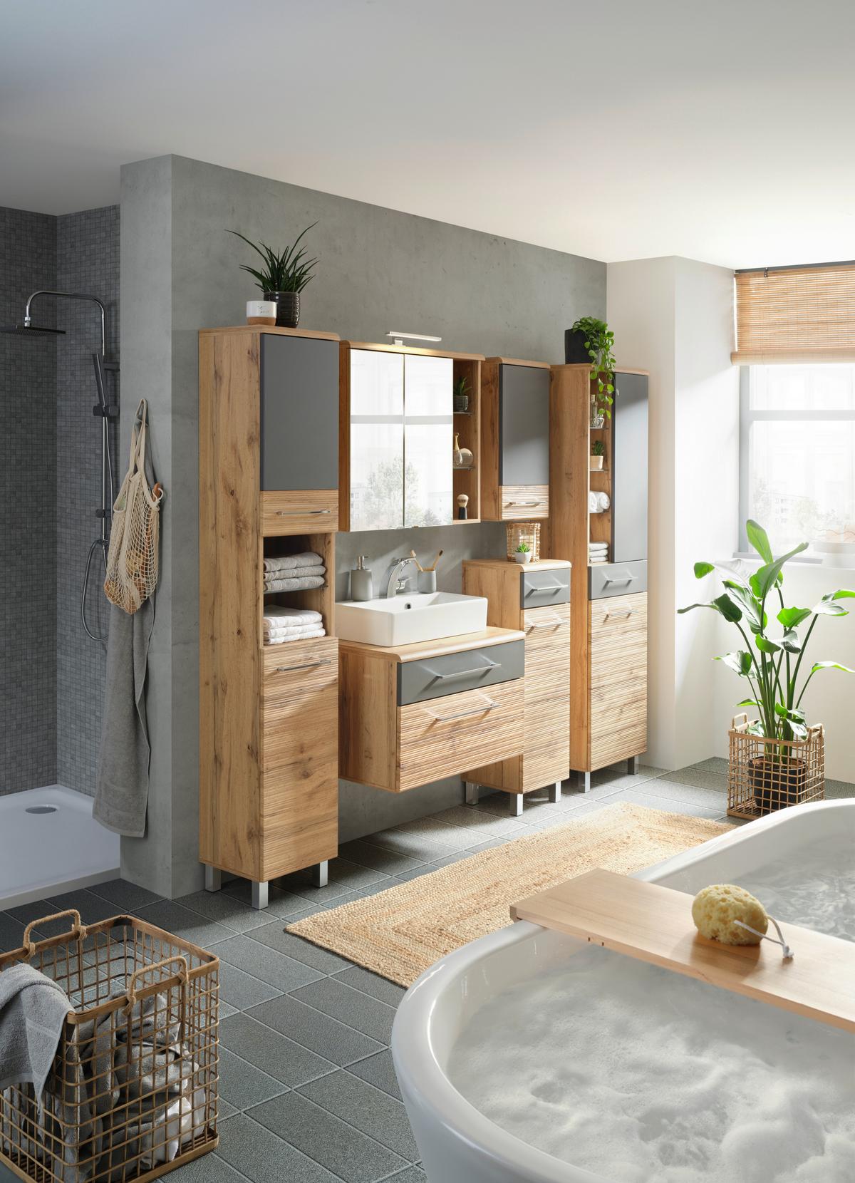 VYSOKÁ SKŘÍŇ FLOAT -EXKLUSIV- - barvy dubu/barvy chromu, Moderní, kov/kompozitní dřevo (35/194/33cm) - Premium Living