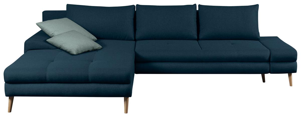 Ecksofa Mit Schlaffunktion Floby Stauraum Dunkelblau - Erlefarben/Naturfarben, Trend, Textil (313/215cm) - MID.YOU