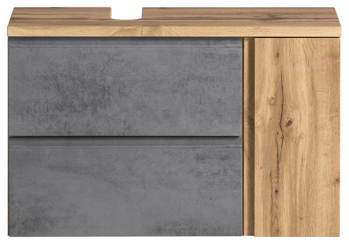 Waschbeckenunterschrank Varese B: 85 cm Hellgrau/Eiche Wotan - Eiche Wotan/Hellgrau, MODERN, Holzwerkstoff (85/56/35cm) - Held