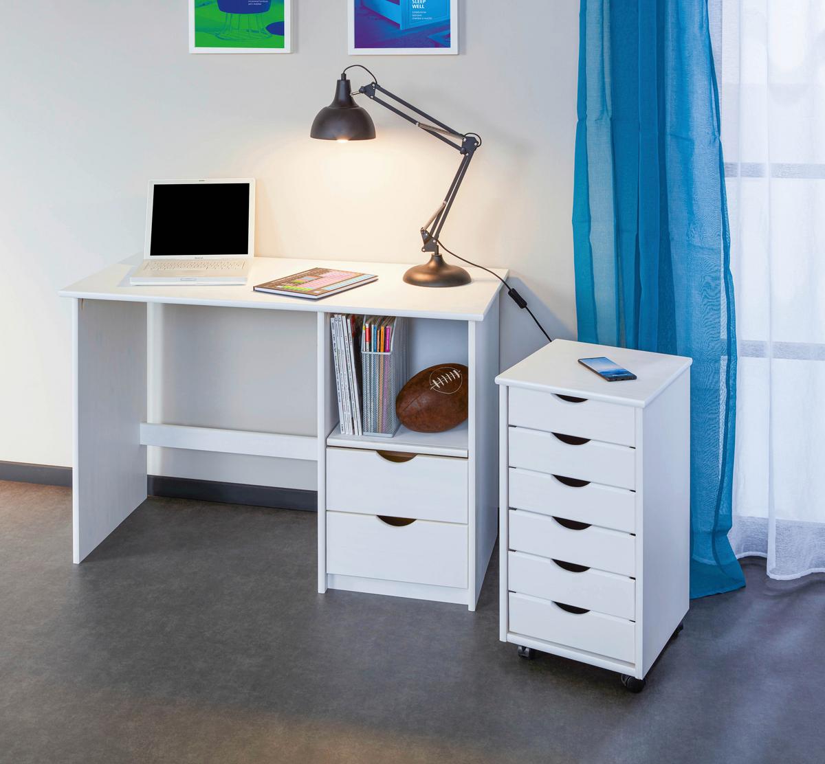 Rollcontainer Holz Massiv Weiß Simon 35x65x40 Cm - Weiß, Basics, Holz/Kunststoff (35/65/40cm) - MID.YOU