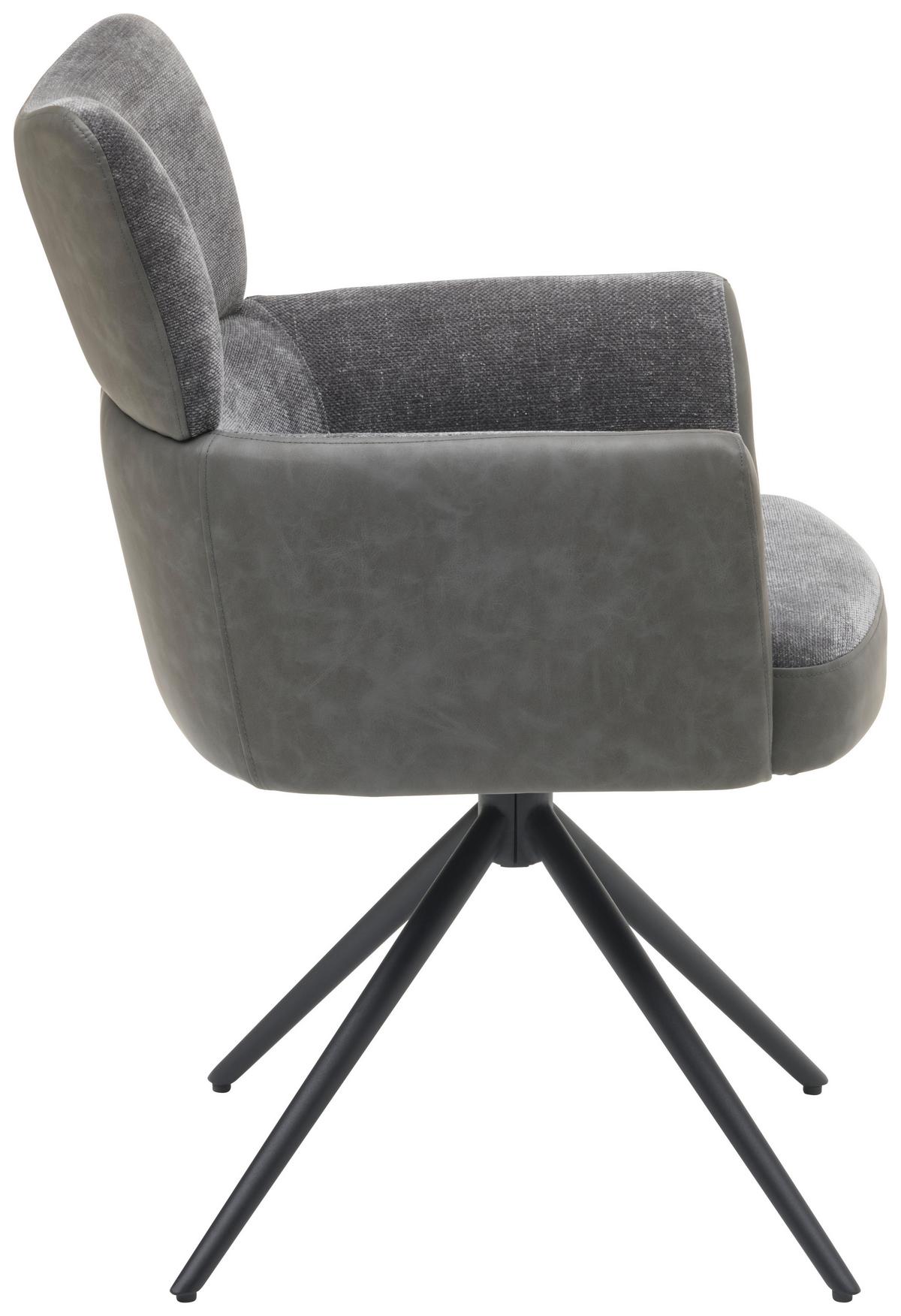 Armlehnstuhl Maja Webstoff Grau, B: 58 Cm - Schwarz/Grau, KONVENTIONELL, Textil/Metall (58/84/64cm) - MID.YOU