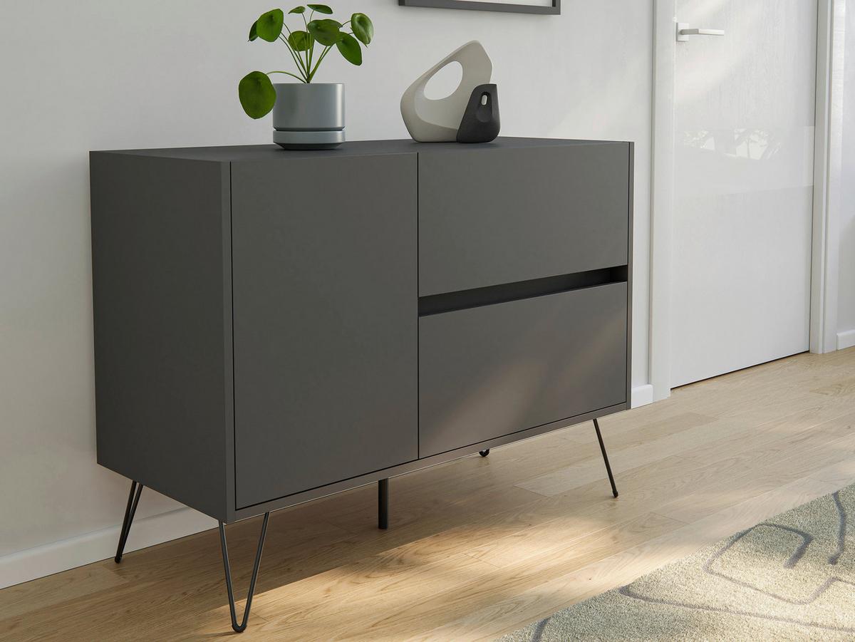 Sideboard Posseik Industrial Graphitfarben B: 99 cm - Schwarz/Graphitfarben, Design, Holzwerkstoff (99/75,8/42cm) - P & B