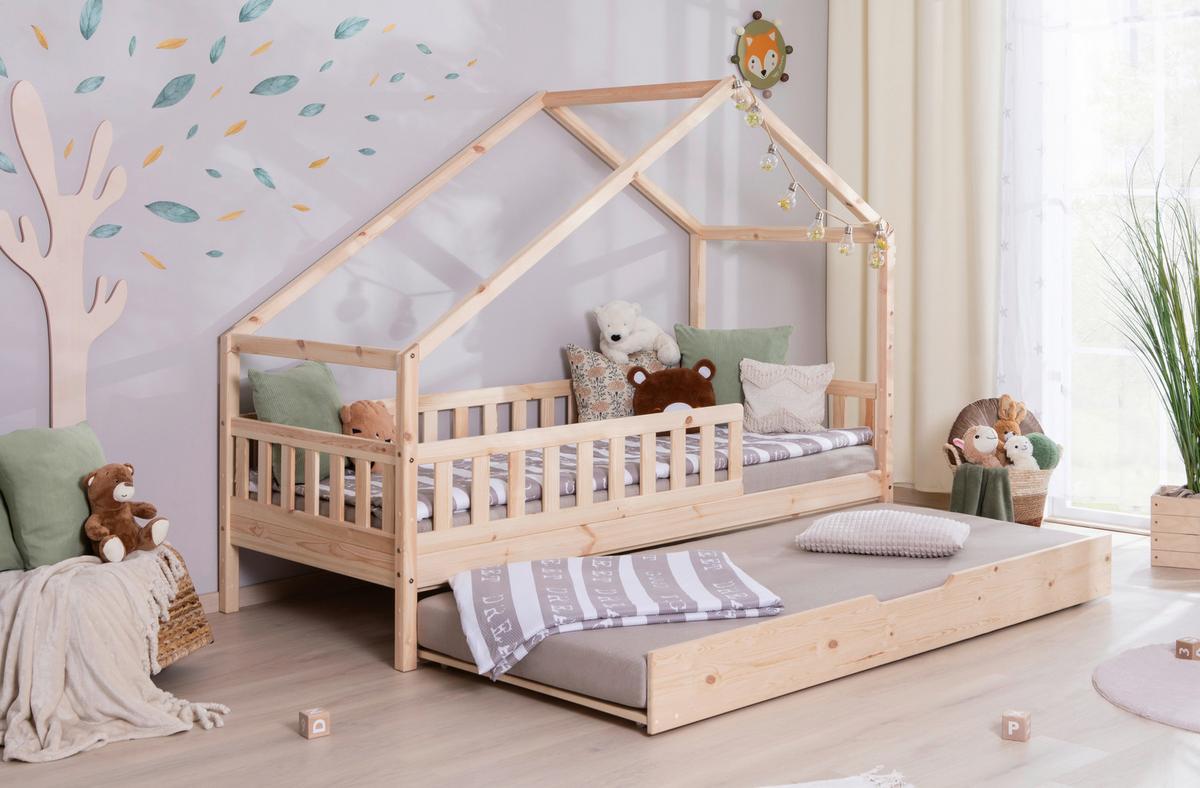 Hausbett Lou Naturfarben B: 90 Cm - Naturfarben/Weiß, MODERN, Holz/Textil (90/200cm) - MID.YOU