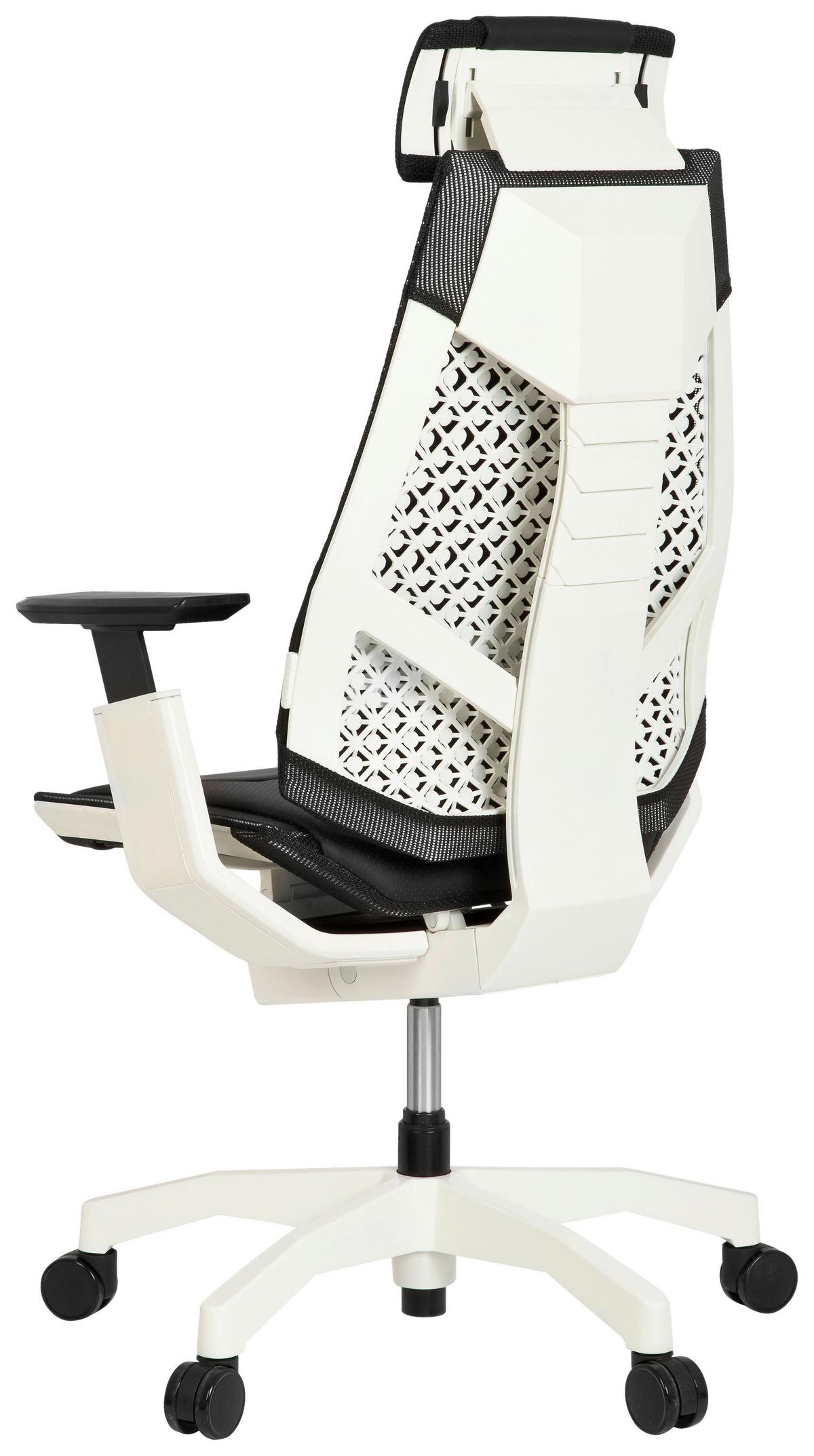 Drehstuhl Genidia  Pro White Echtleder Schwarz Bis 120kg - Schwarz/Weiß, MODERN, Leder/Kunststoff (57/119/46cm) - MID.YOU
