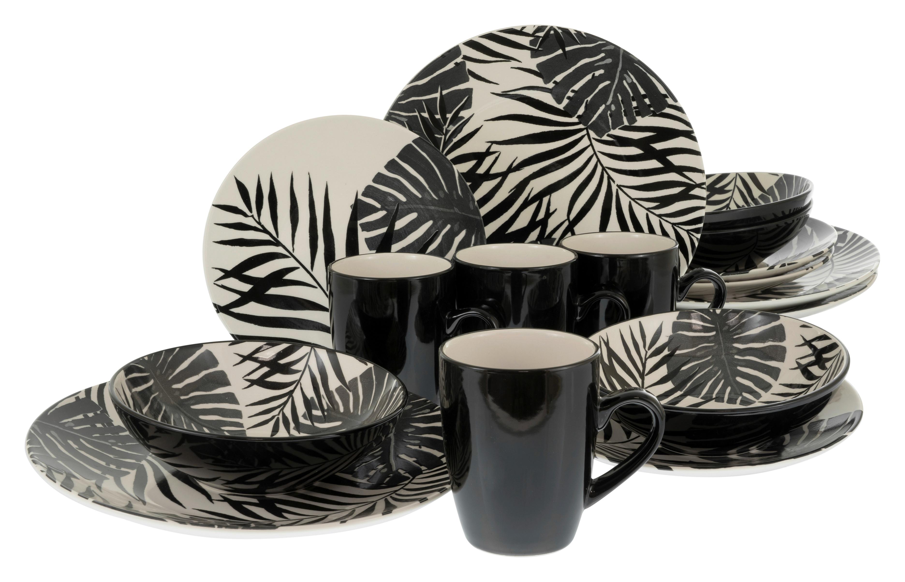 Kombiservice Keramik 4 Personen Geschirr Set - Schwarz/Weiß, Basics, Keramik - Creatable