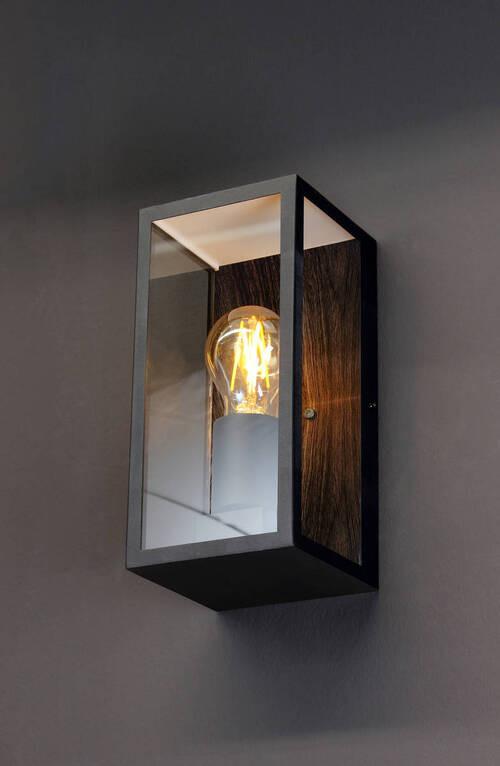 Außenwandleuchte Karo 60w Flachglas, Wandmontage - Klar/Eichefarben, Basics, Glas/Metall (11/23,6/11cm)
