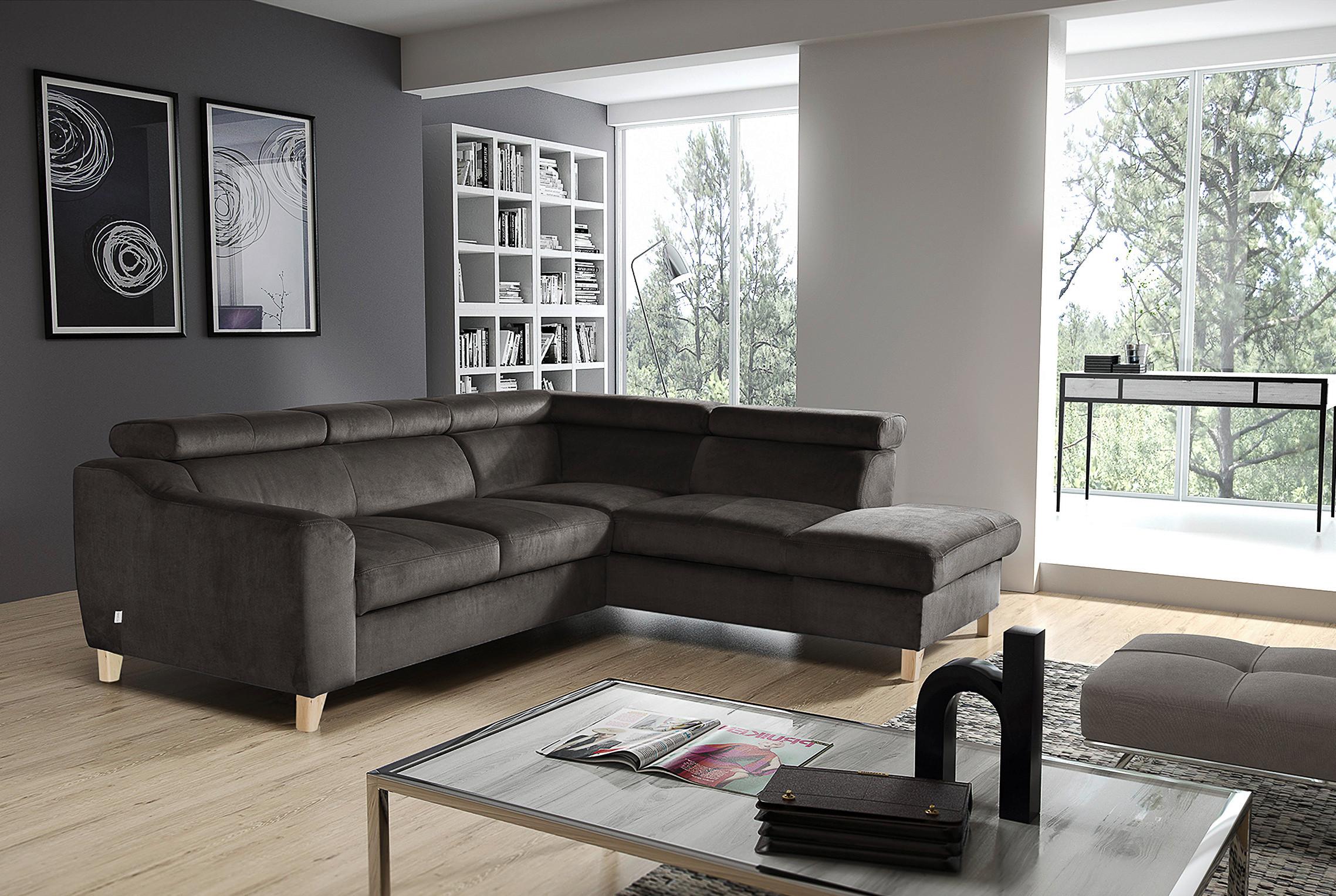 Ecksofa Aspen Webstoff Dunkelgrau 245x208 Cm - Dunkelgrau/Buchefarben, Design, Textil (245/208cm) - Livetastic
