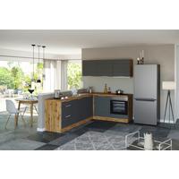 Eckküche Florenz mit Geräte 240x180 cm Grau/Eiche Dekor - Eiche Wotan/Grau, Design, Holzwerkstoff (240/180cm) - Held