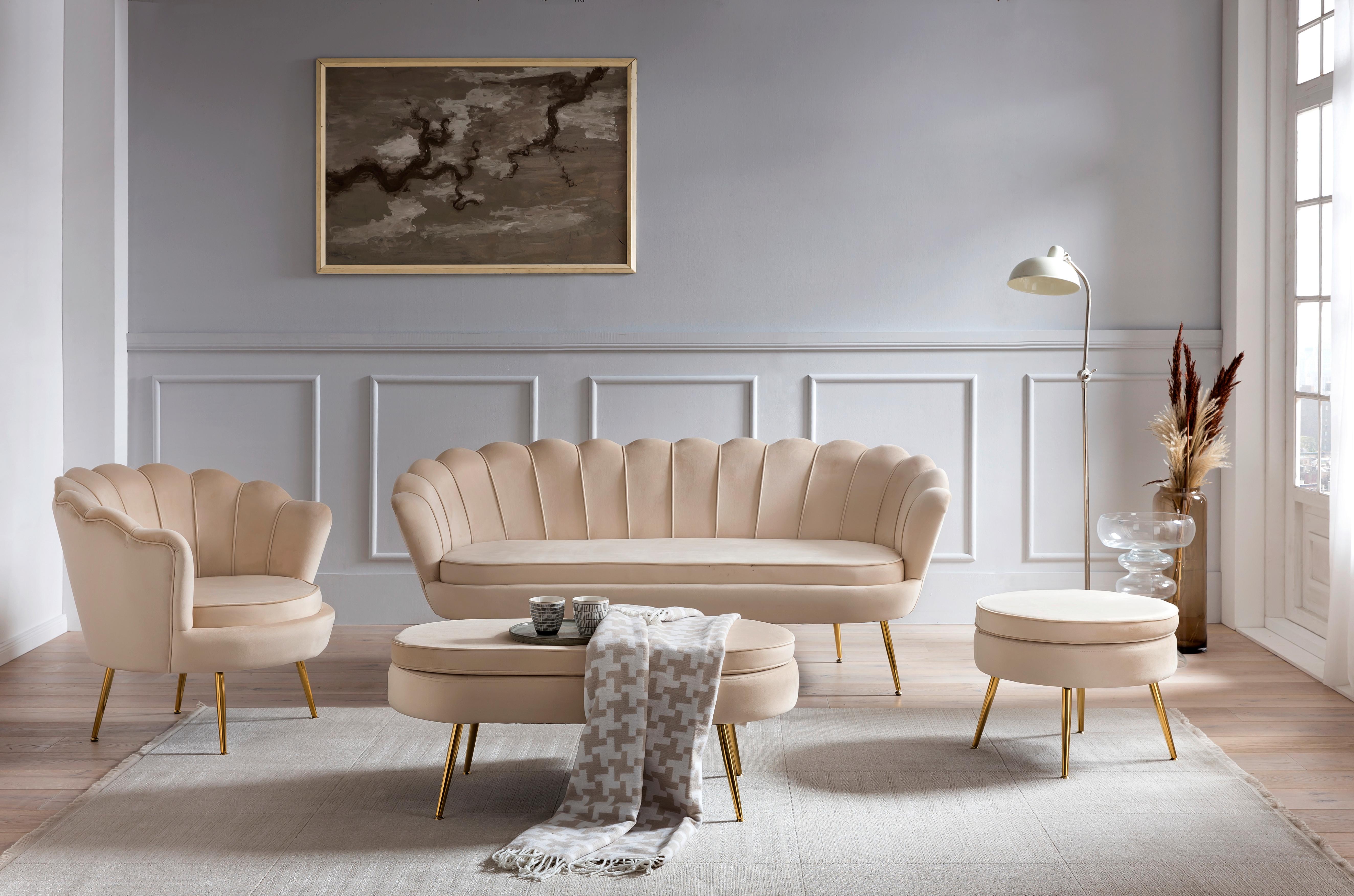 3-sitzer-sofa Beige B: 180 Cm - Beige/Goldfarben, MODERN, Textil (180/78/76cm) - Livetastic