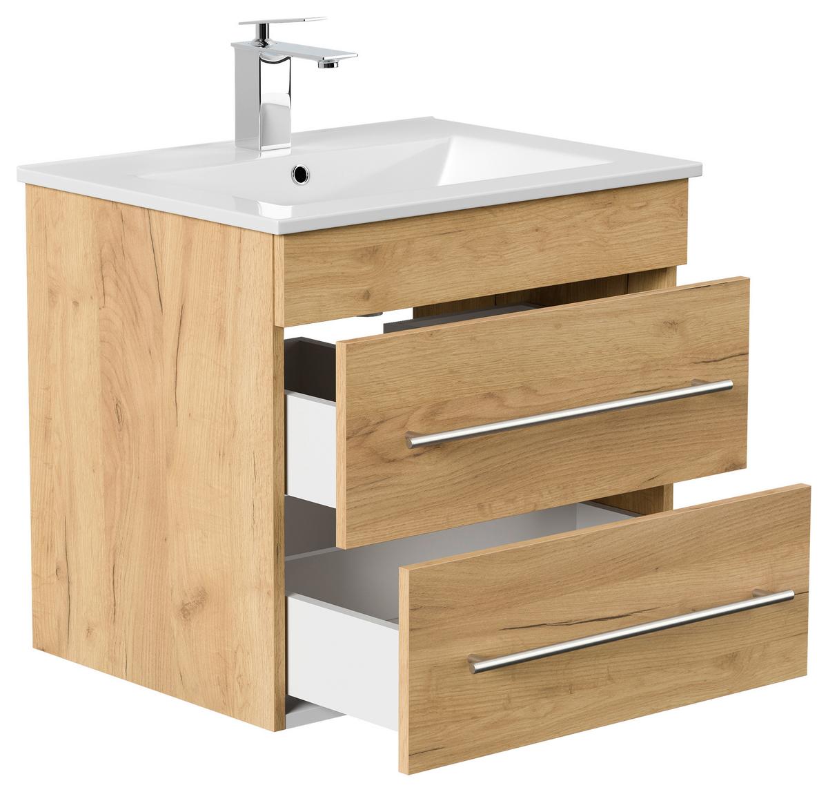 Waschtischkombi Apollo Eichefarben B: 61,5 cm - Eichefarben/Weiß, Basics, Keramik/Holzwerkstoff (61,5/56/46,5cm) - MID.YOU