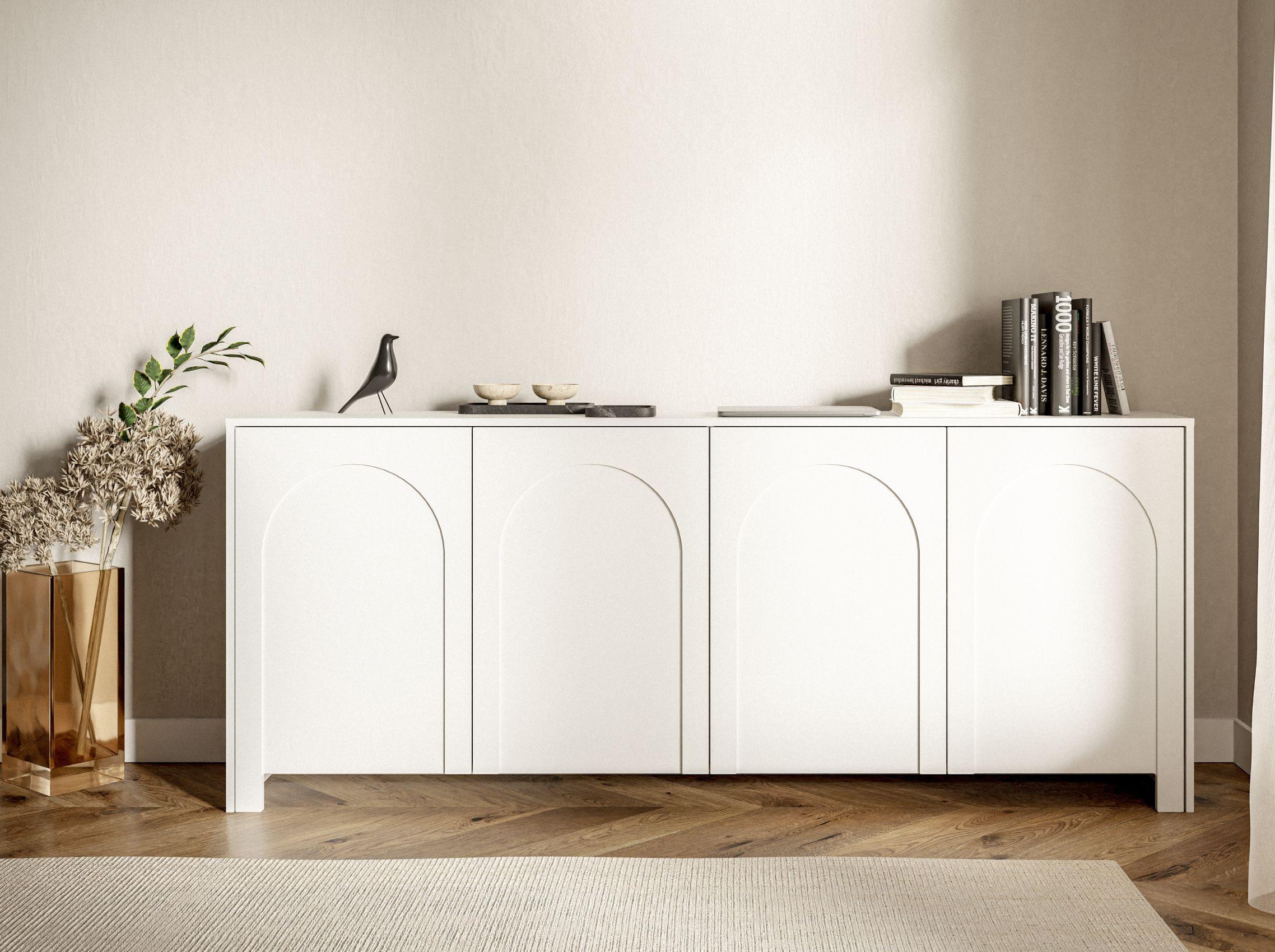 Bílá komoda, bezúchytkové otevíraní, š: 204 cm - bílá, Design, kompozitní dřevo (204/83/35cm)
