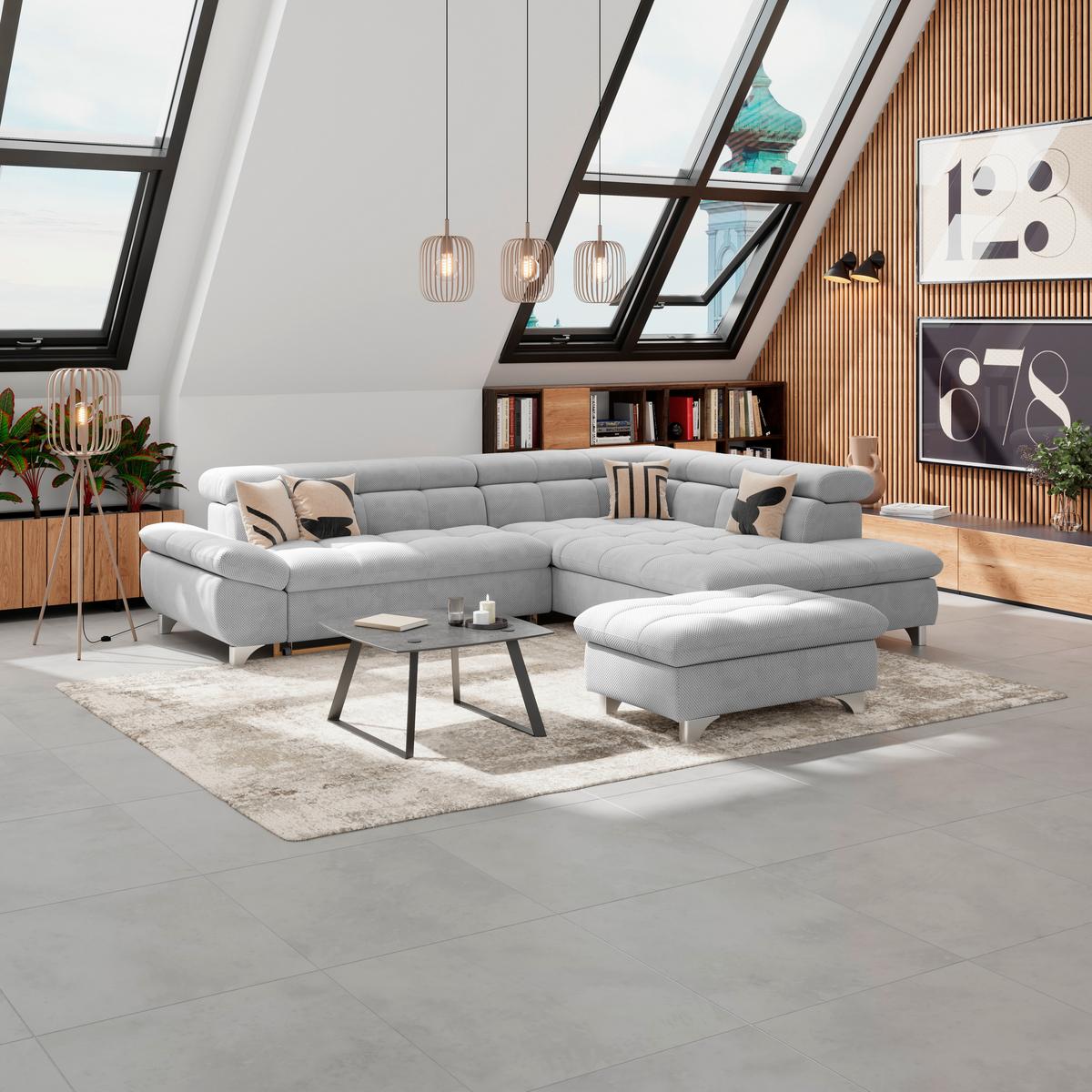 Hocker Gemini Hellgrau, B: 108cm - Chromfarben/Hellgrau, KONVENTIONELL, Textil (108/46/108cm)