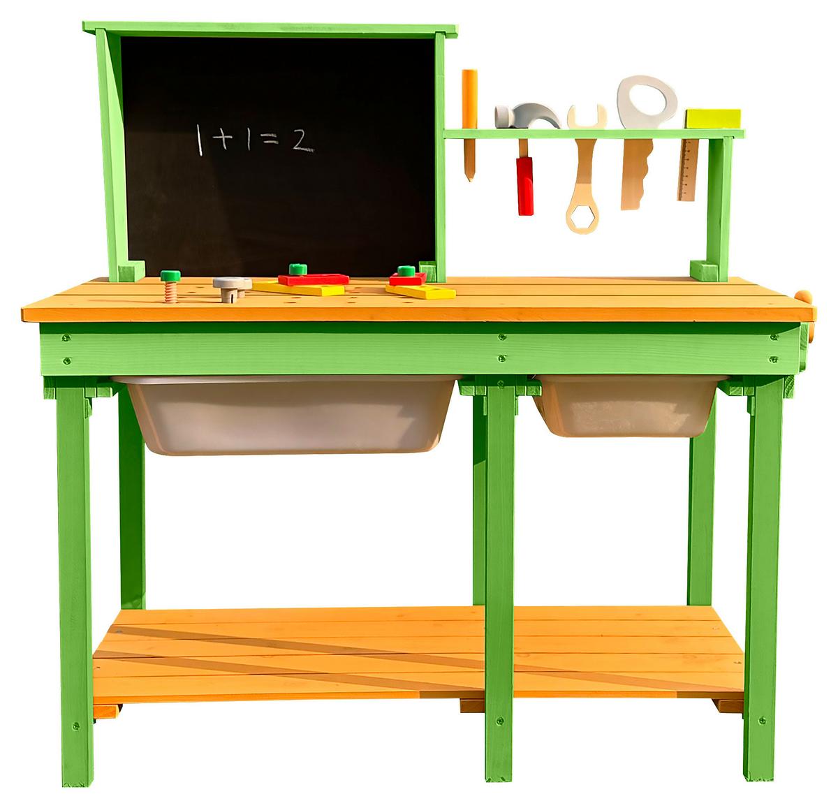 Kinderwerkbank Tobias - Naturfarben/Hellgrün, Trend, Holz (79,1/80/37cm) - James Wood