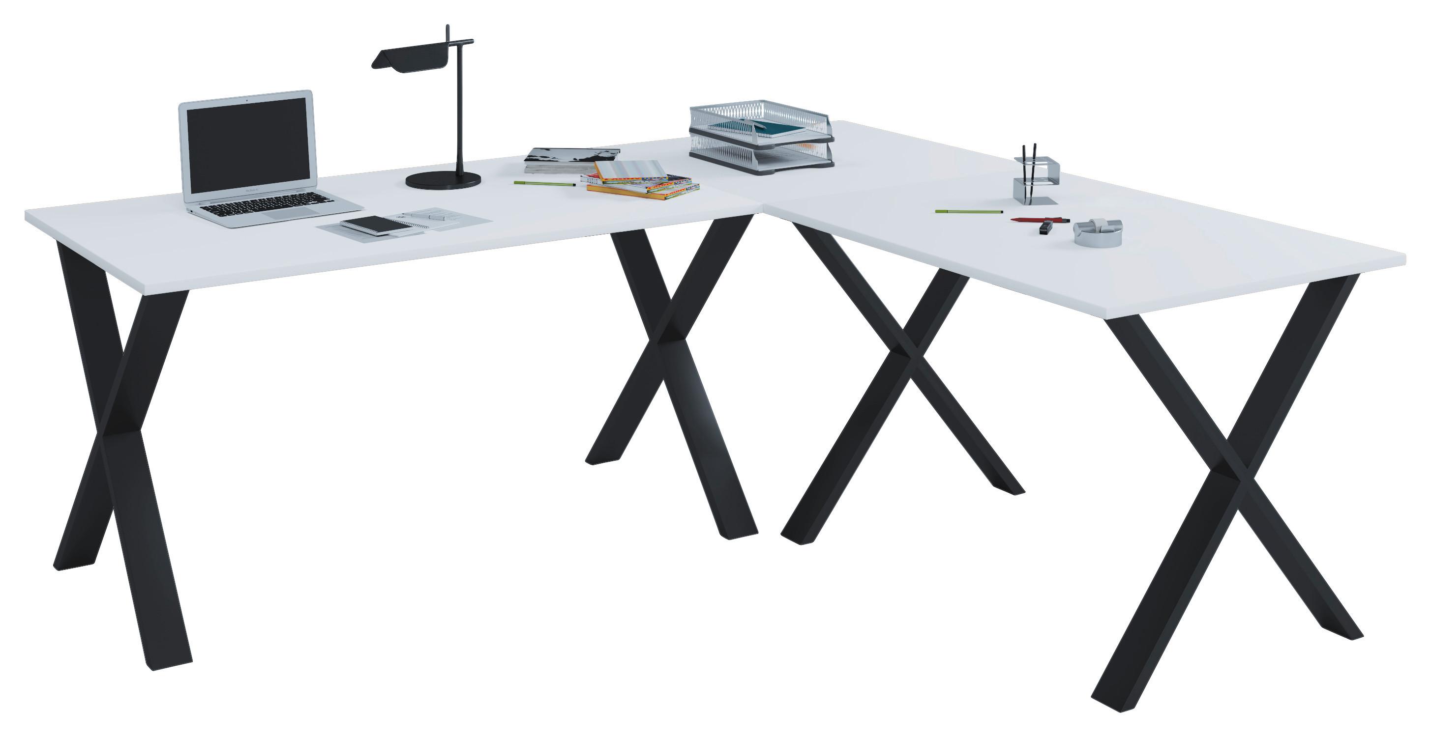 Eckschreibtisch Lona Weiß B: 50 cm - Schwarz/Weiß, MODERN, Holzwerkstoff/Metall (160/130/76cm) - MID.YOU