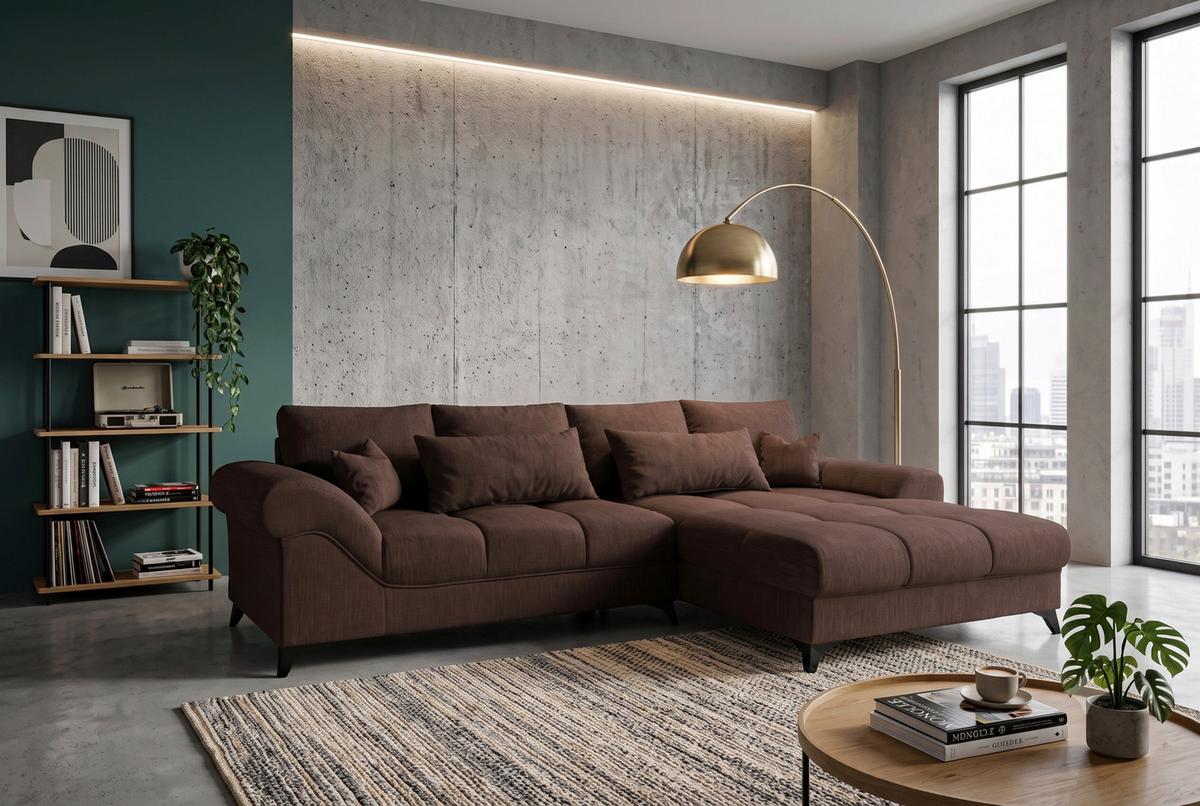 Rohová sedačka NOAH, obojstranná, červenohnedá - červenohnedá/čierna, Modern, kompozitné drevo/textil (295/195cm) - Mömax