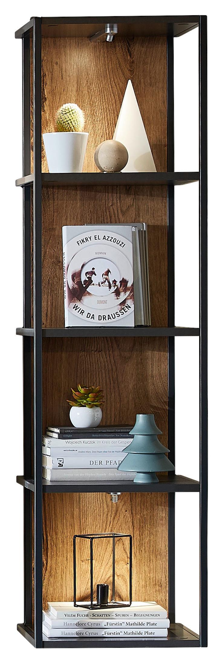 Wandregal Manhattan - Eichefarben/Graphitfarben, MODERN, Holzwerkstoff/Metall (35/128/28cm) - Livetastic