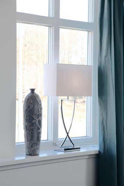 Tischlampe Omega Weiß/ Chromfarben - Chromfarben/Weiß, KONVENTIONELL, Textil/Metall (40/69cm) - By Rydéns