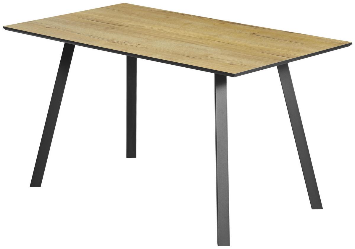 Tischgruppe Zurs 5-teilig Artisan Eiche/Leinenoptik grau - Eichefarben/Schwarz, Trend, Holz/Holzwerkstoff (140/75/80cm)