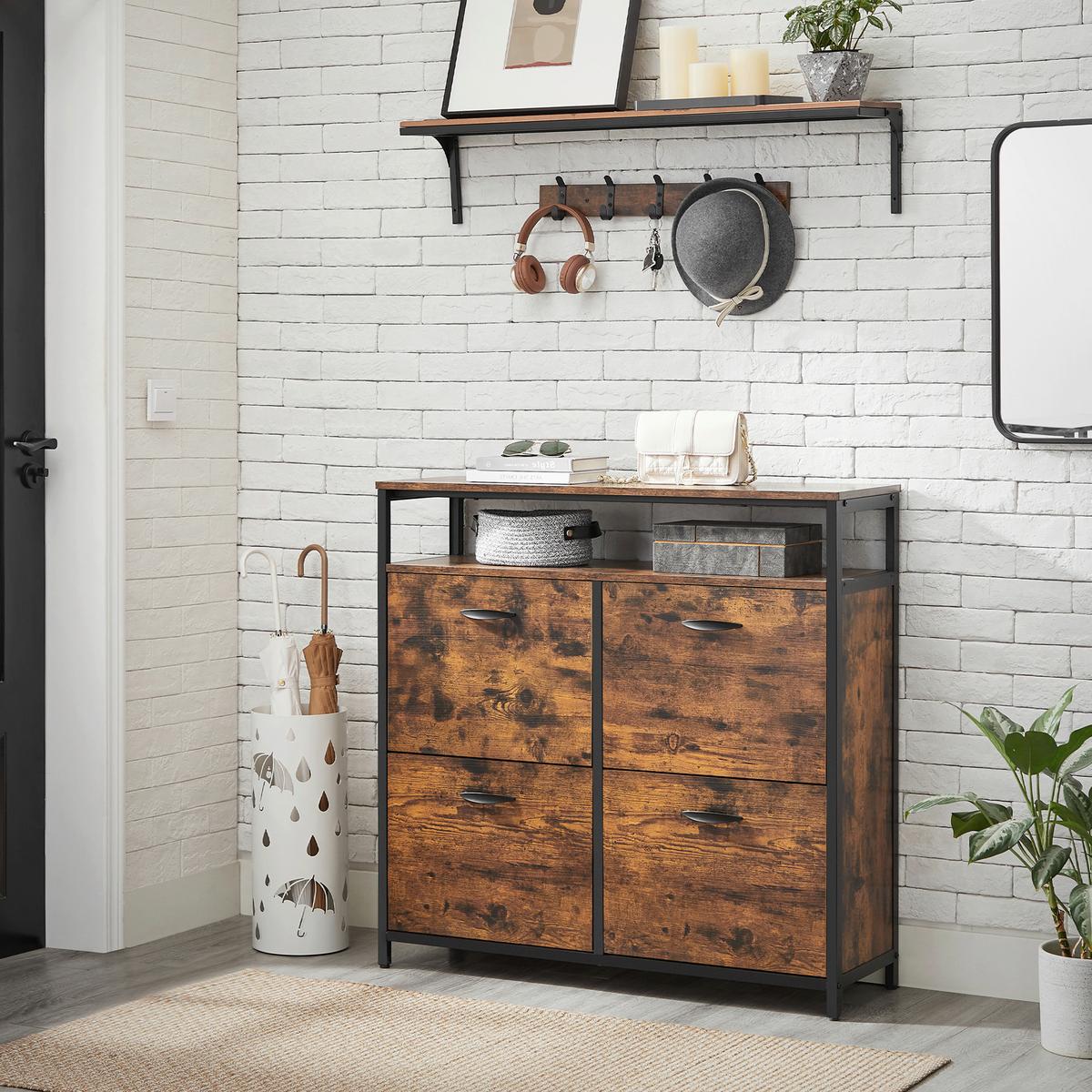 Schuhkipper Schwarz, Dunkelbraun B: 98,3cm - Dunkelbraun/Schwarz, Trend, Holzwerkstoff/Metall (98,3/96,5/30cm) - MID.YOU