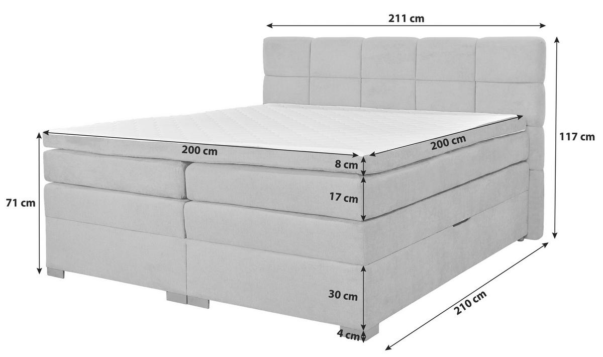Boxspringbett mit Topper & Bettkasten 200x200 April - Graubraun/Schwarz, MODERN, Textil (200/200cm)