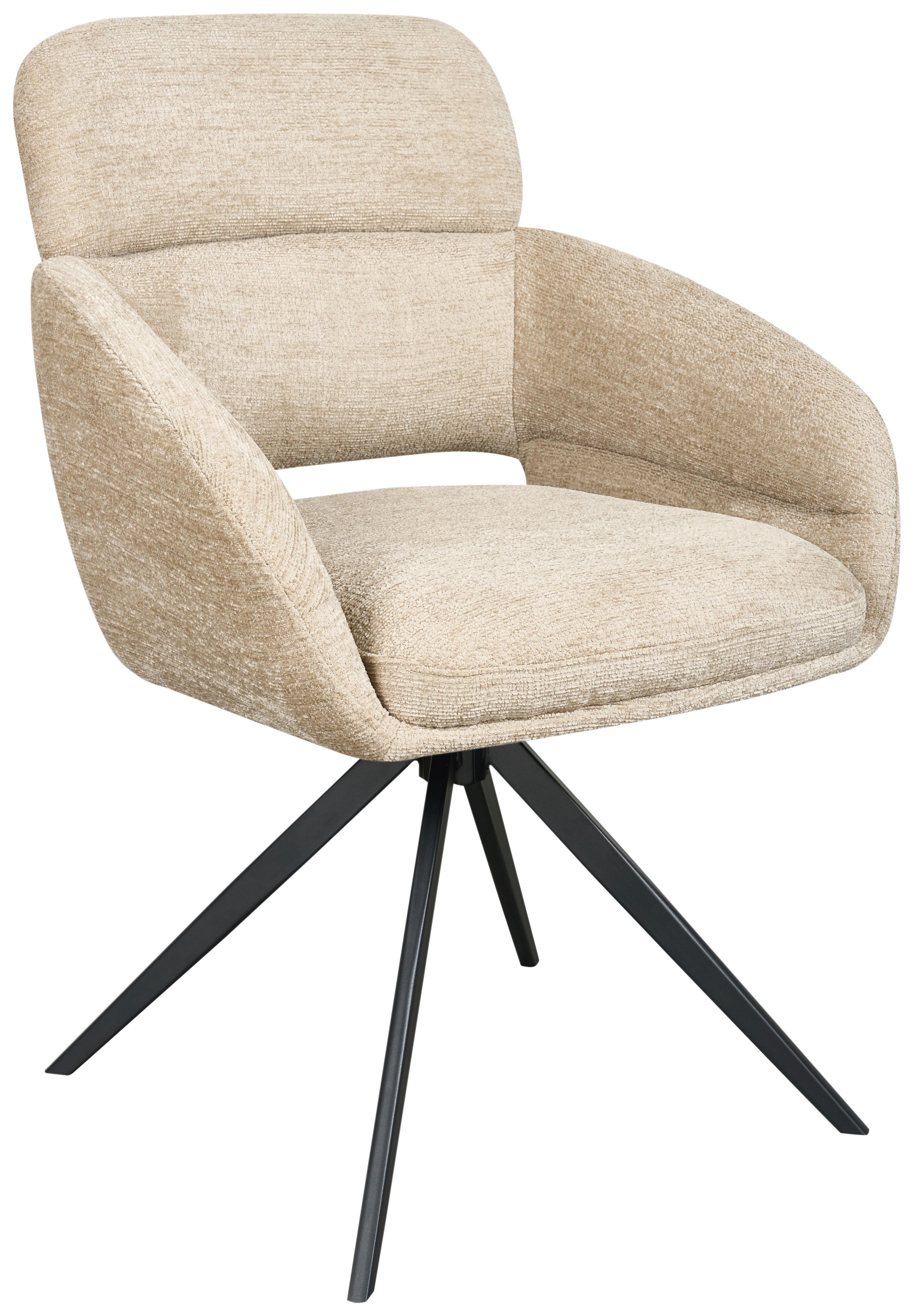 Armlehnstuhl Lyon Khaki B: 57,5 cm - Khaki/Schwarz, MODERN, Textil/Metall (57,5/85/61cm) - Livetastic