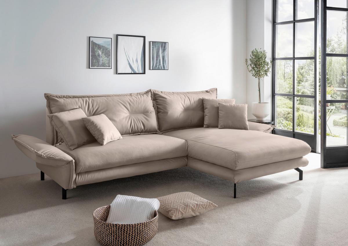 Ecksofa Lava Beige S: 255x180cm - Beige/Schwarz, MODERN, Textil (255/180cm) - Livetastic
