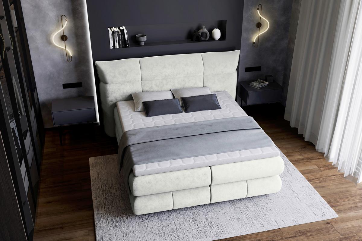 Boxspringbett Carmelo Creme 180x200 cm - Creme/Schwarz, Trend, Textil (180/200cm)