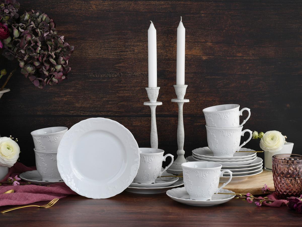Kaffeeservice Rokoko Weiss Porzellan, 6 Pers., 18-teilig - Weiß, Basics, Keramik - Creatable