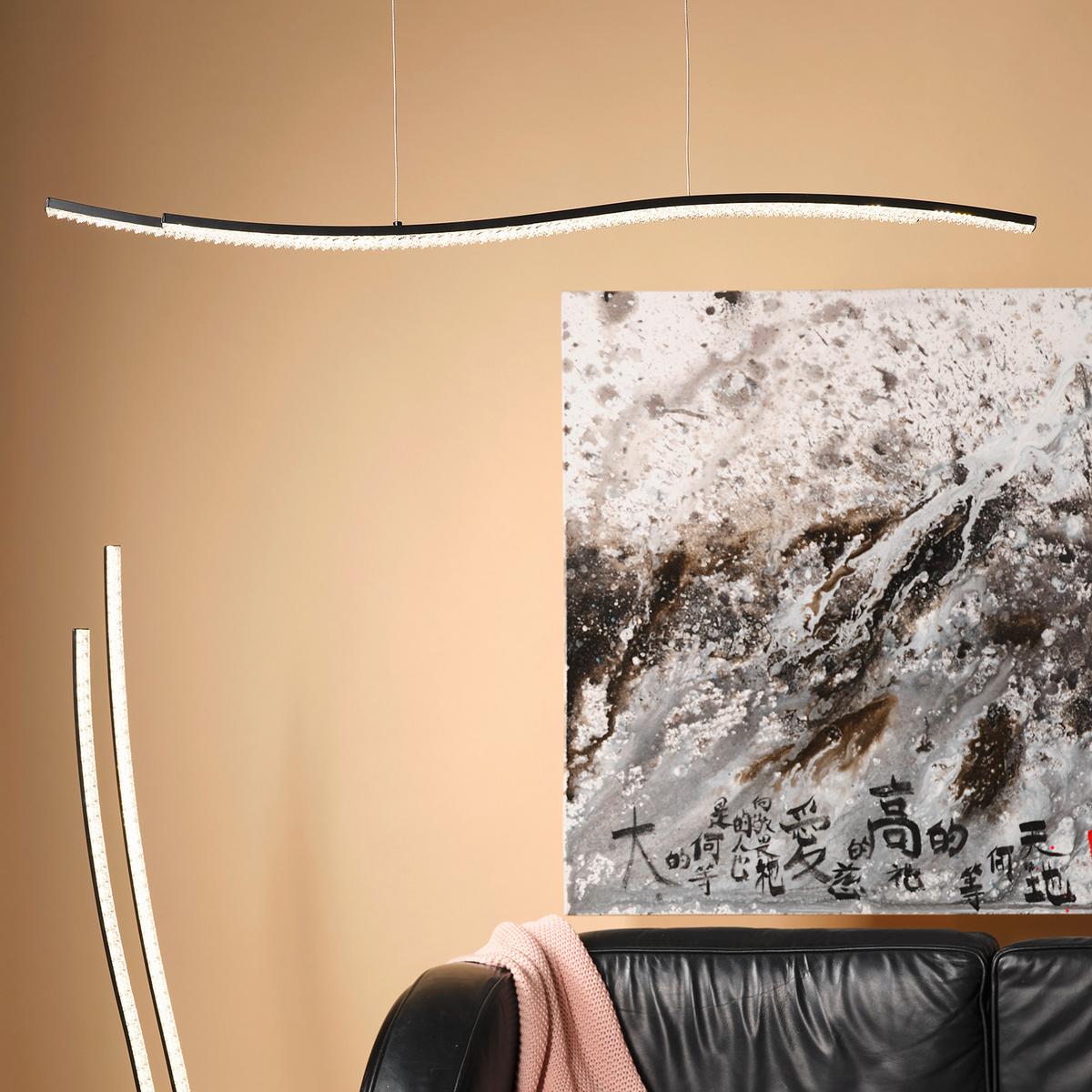 LED-Hängeleuchte Onda Graphitfarben Klar L: 100 cm - Klar/Graphitfarben, Design, Glas/Metall (100/3/110cm)