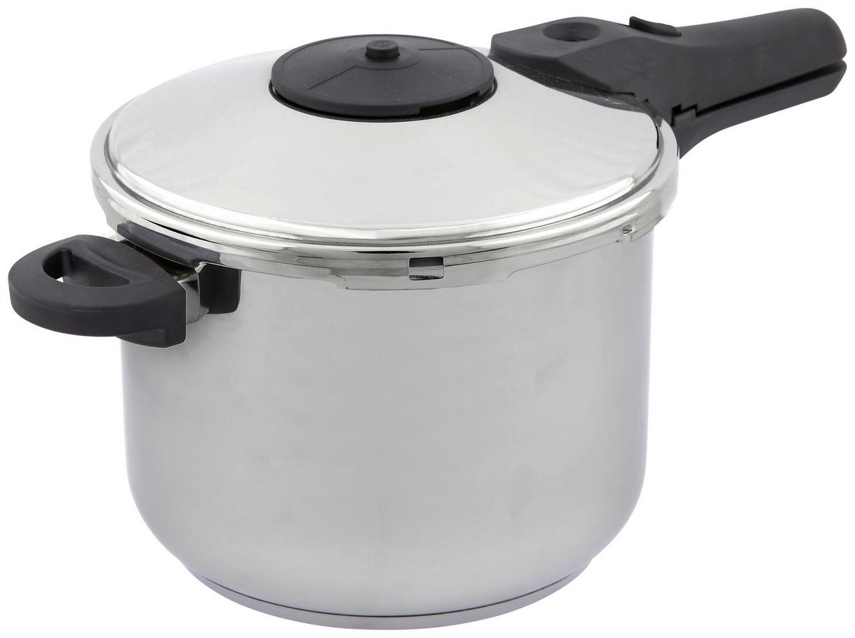Schnellkochtopf 6 L Edelstahl mit Dampfeinsatz und Kratzfest - Edelstahlfarben, KONVENTIONELL, Kunststoff/Metall (23/23cm) - Luca Bessoni