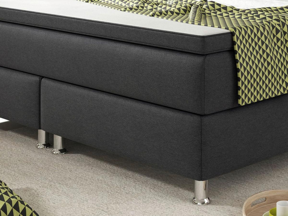 Boxspringbett Mit Topper Kingsize 180x210 Köln - Anthrazit/Silberfarben, KONVENTIONELL, Textil (180/115/210cm) - MID.YOU