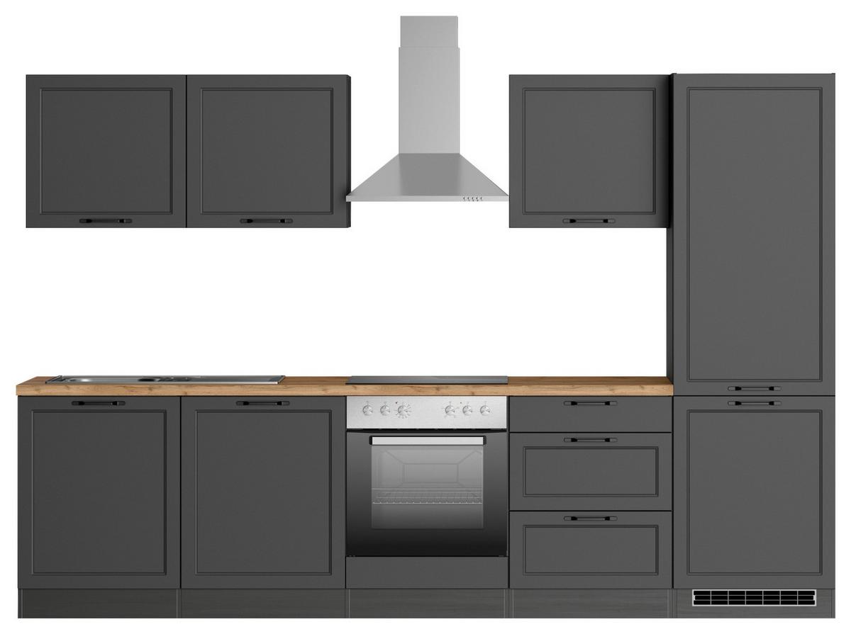 Küchenzeile Meran Mit Geräte B: 300 Cm Grau/eiche Dekor - Eiche Wotan/Grau, LIFESTYLE, Holzwerkstoff (300cm) - Held