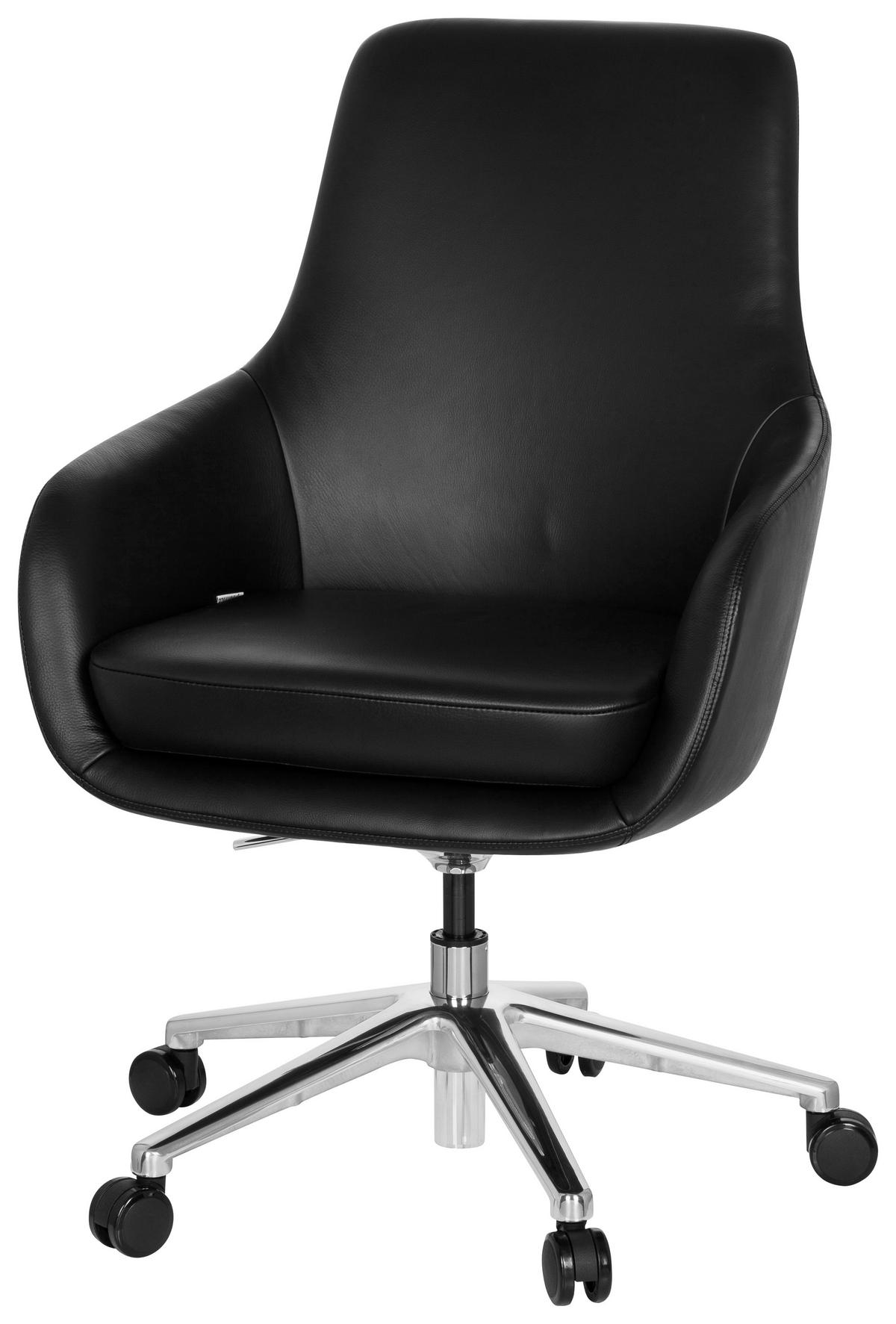 Bürostuhl Bareno Mit Armstützen Schwarz - Alufarben/Schwarz, MODERN, Leder/Kunststoff (65/104/54cm) - MID.YOU