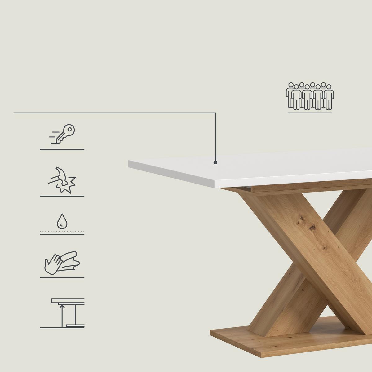 Ausziehtisch Marlon B: 150-190 Cm, Melamin Dekor Arisan Weiß - Eiche Artisan/Weiß, KONVENTIONELL, Holzwerkstoff (150-190/90/76cm) - MID.YOU