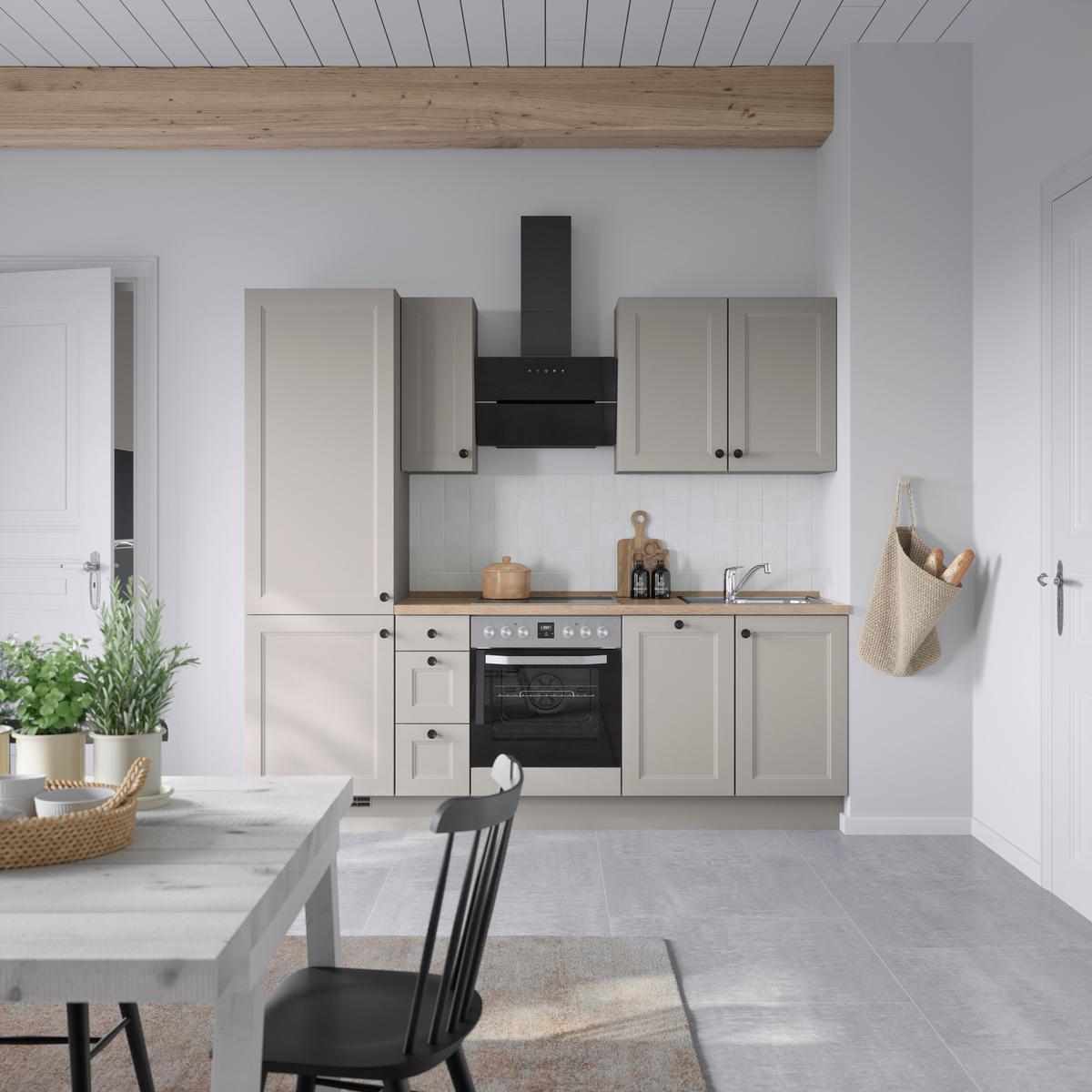 Kuchynská linka 240 cm, kamenná sivá supermatná - čierna/sivá, Modern, kov/kompozitné drevo (240cm) - Nobilia