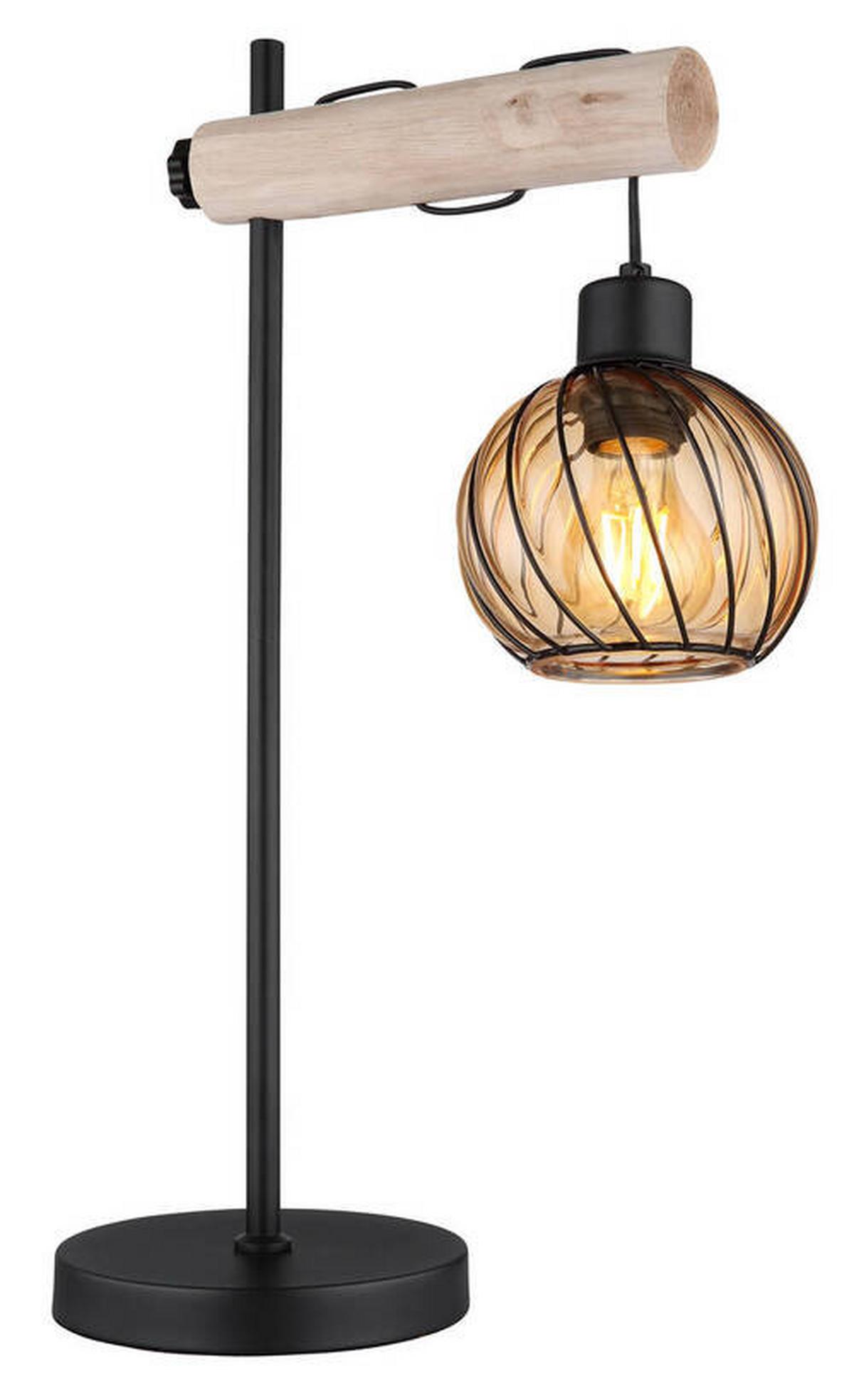 Tischleuchte 15534t - Schwarz/Naturfarben, Natur, Glas/Holz (33/18/55cm) - Globo