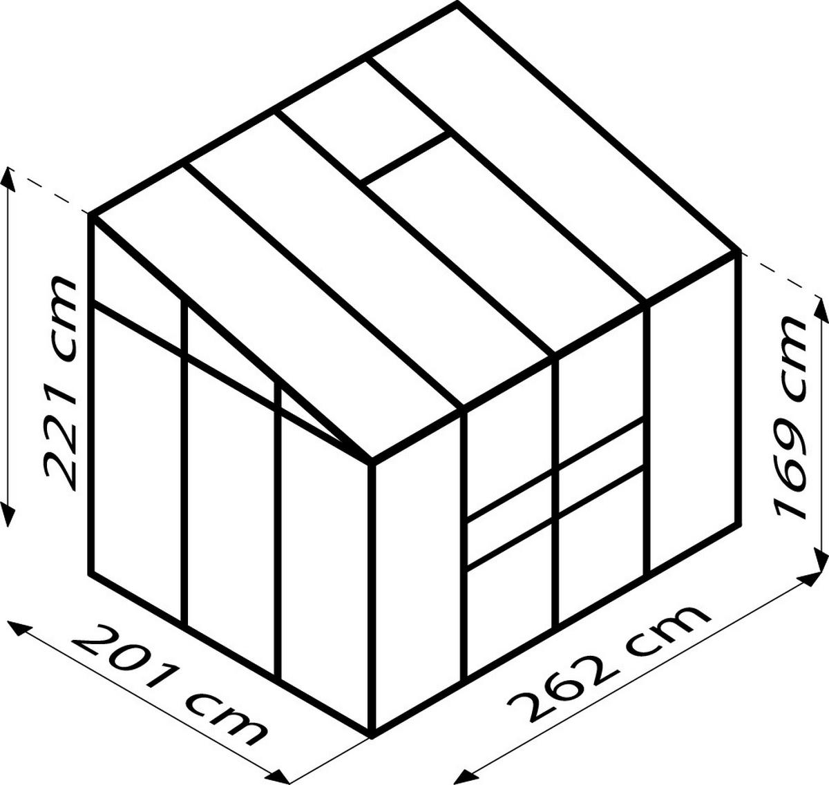 Gewächshaus 262,1x220,8x201,4 cm Aluminium - Schwarz, Basics, Glas/Kunststoff (262,1/220,8/201,4cm)