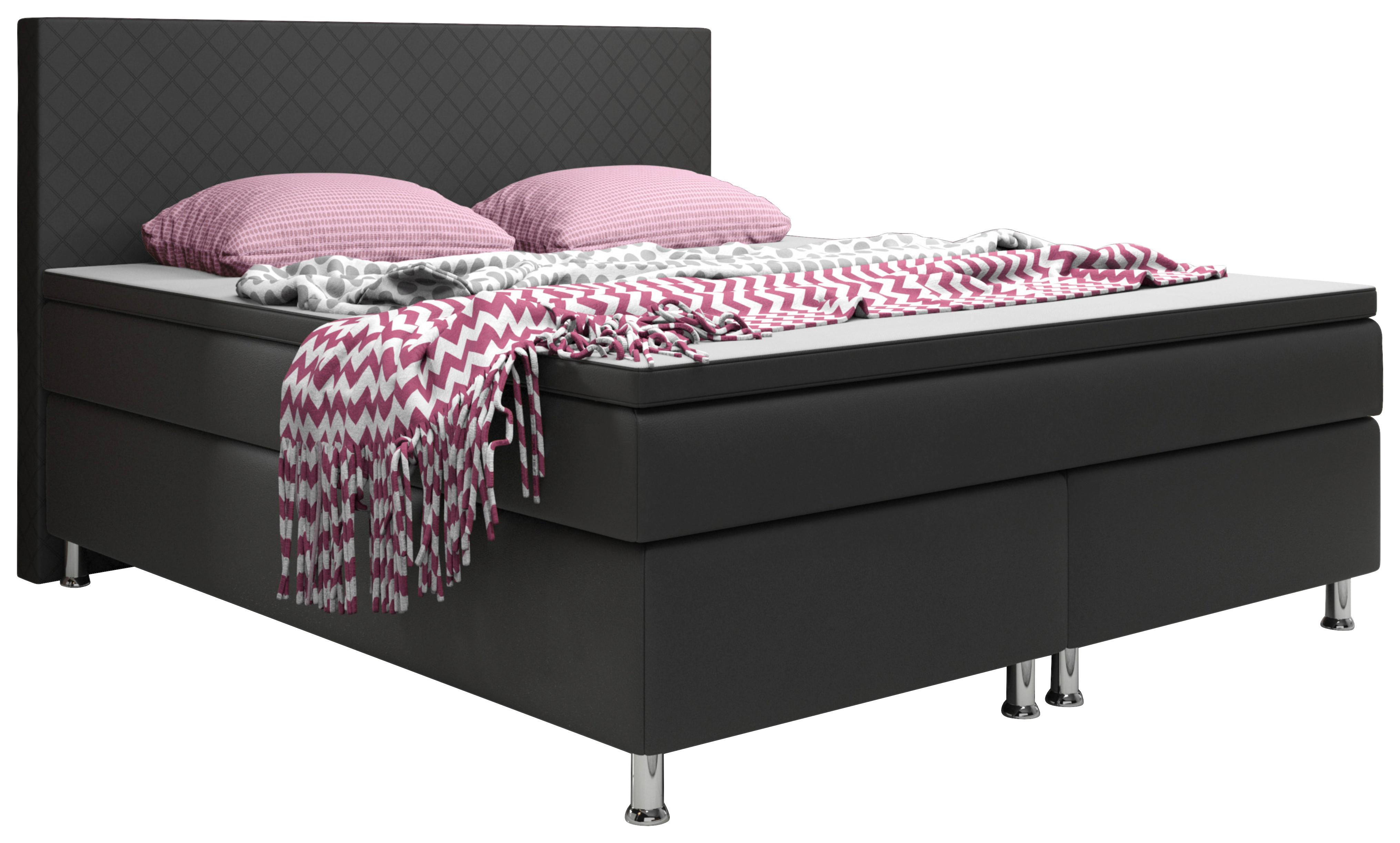 Boxspringbett Mit Topper 180x200 Cm Madrid - Silberfarben/Schwarz, KONVENTIONELL, Leder/Textil (180/115/210cm) - MID.YOU